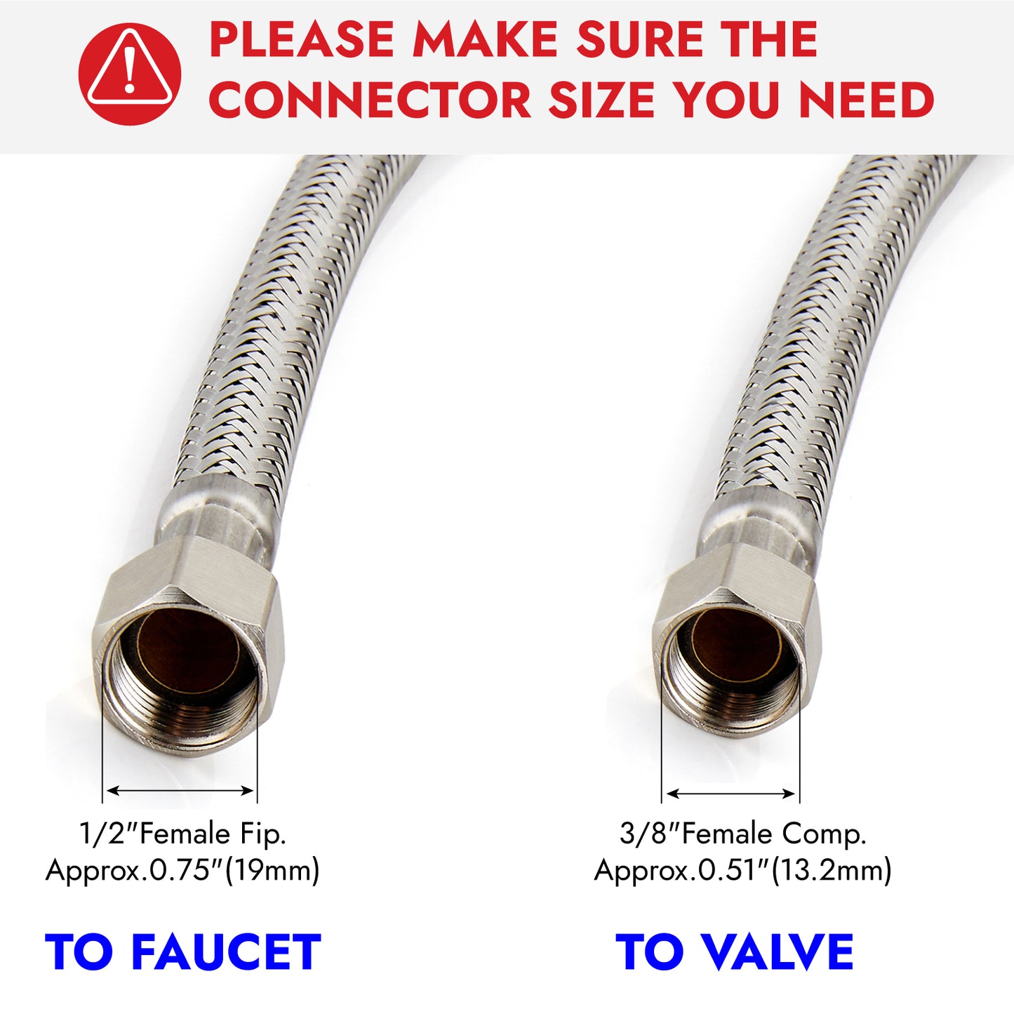 
                  
                    Midanya Faucet Supply Lines,Stainless Steel Braided Water Supply Line, 1/2" FIP x 3/8" COMP Faucet Hose, Faucet Hose Connector x 2 Pcs (1 Pair)
                  
                