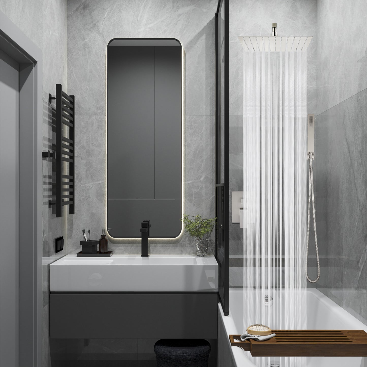 
                  
                    Midanya Rain Shower System Wall Mount Shower Faucet Set 16 Inch Square High Pressure Showerhead with Hand Sprayer Rough-In Valve Body and Trim Included Mixer Shower Combo Set Bathroom
                  
                