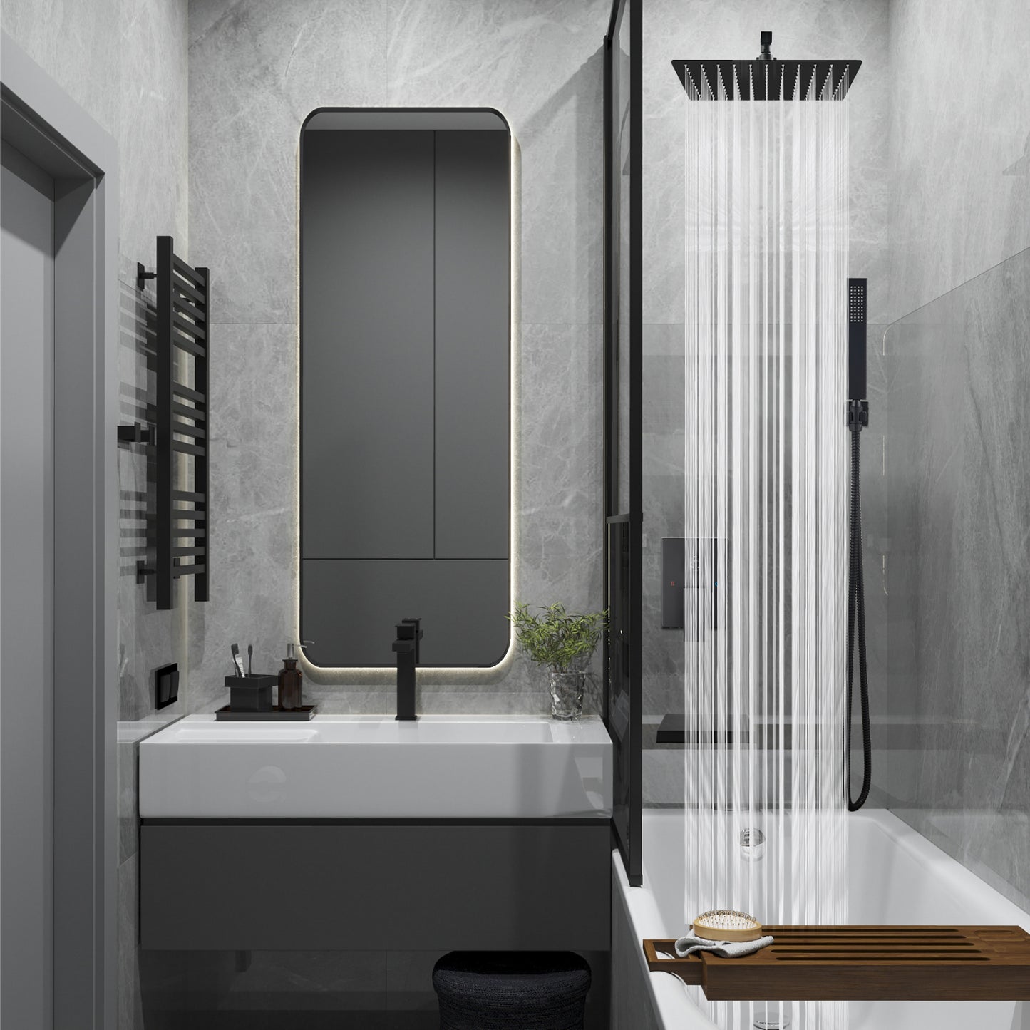 
                  
                    Midanya Rain Shower System with Tub Spout,Tub Shower Faucet Set with 8 inch rainfall Shower Head and Handheld Spray,Wall Mount Tub Shower Combo Rough-in Valve Included
                  
                