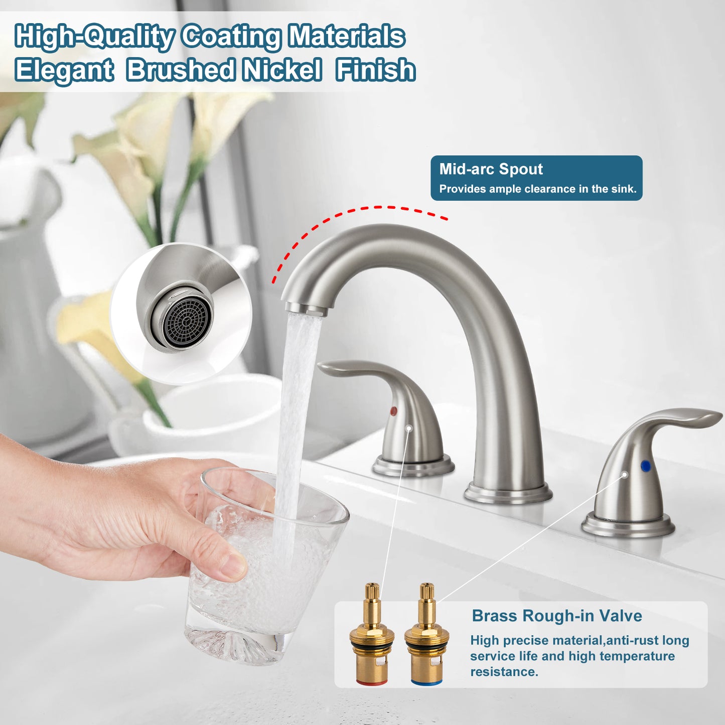 
                  
                    Midanya Bathroom Sink Faucet Widespread 2 Handle 3 Hole Bathroom Faucet Double Handle Faucet with Pop Up Drain and Water Supply Lines Low Arc Mixing Tap
                  
                