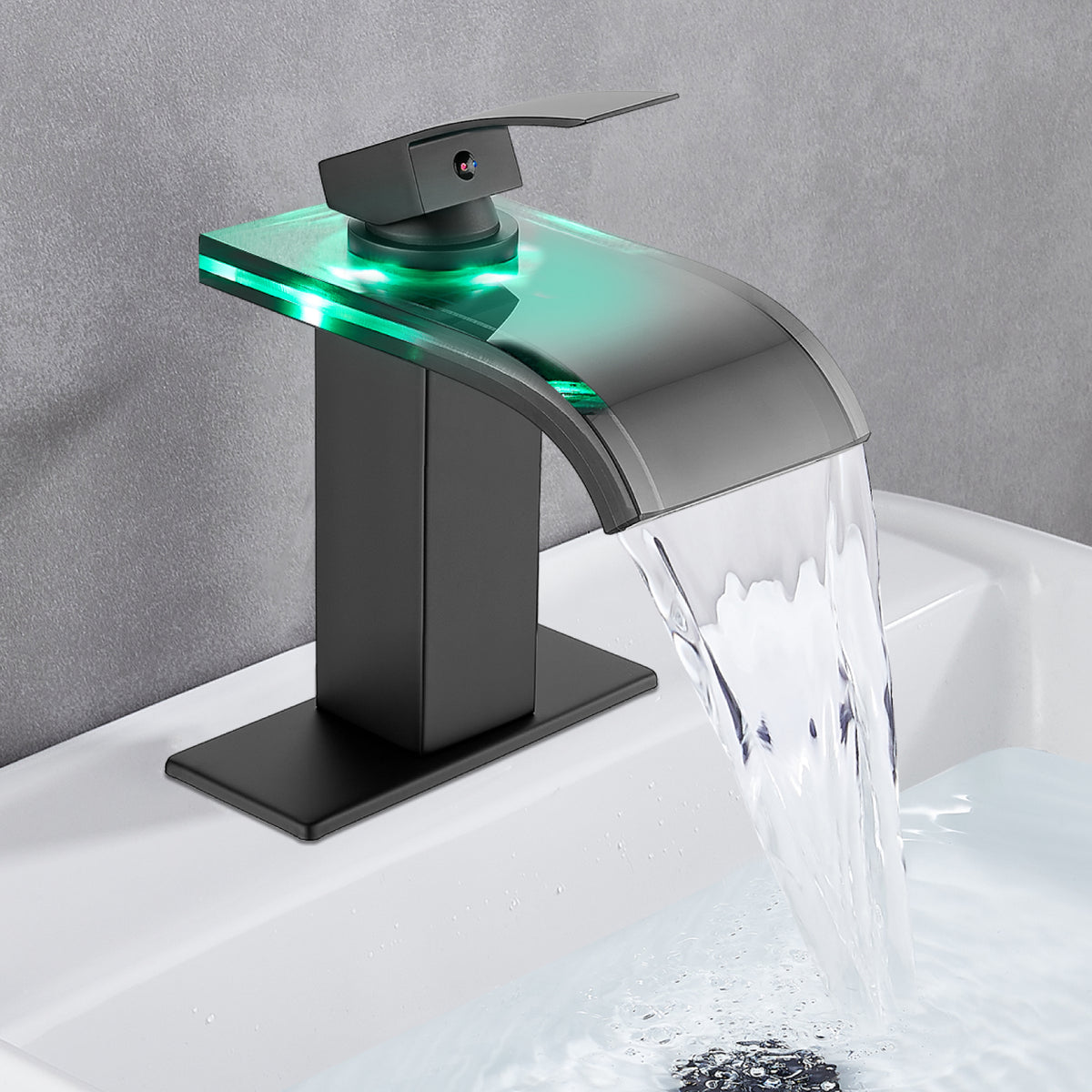 Midanya LED Bathroom Sink Faucet,Waterfall Single Hole Handle 3 Colors ...