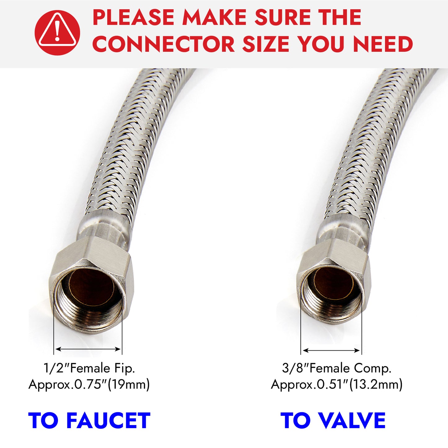 
                  
                    Midanya Faucet Supply Lines,Stainless Steel Braided Water Supply Line, 1/2" FIP x 3/8" COMP Faucet Hose, Faucet Hose Connector x 2 Pcs (1 Pair)
                  
                
