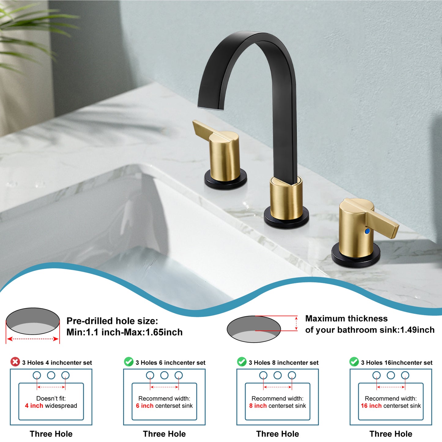 
                  
                    Midanya 8 inch Widespread Bathroom Sink Faucet,Modern Waterfall 3 Hole 2 Handles Bathroom Faucet 8" Vanity Faucets with Pop Up Drain and Water Supply Lines
                  
                