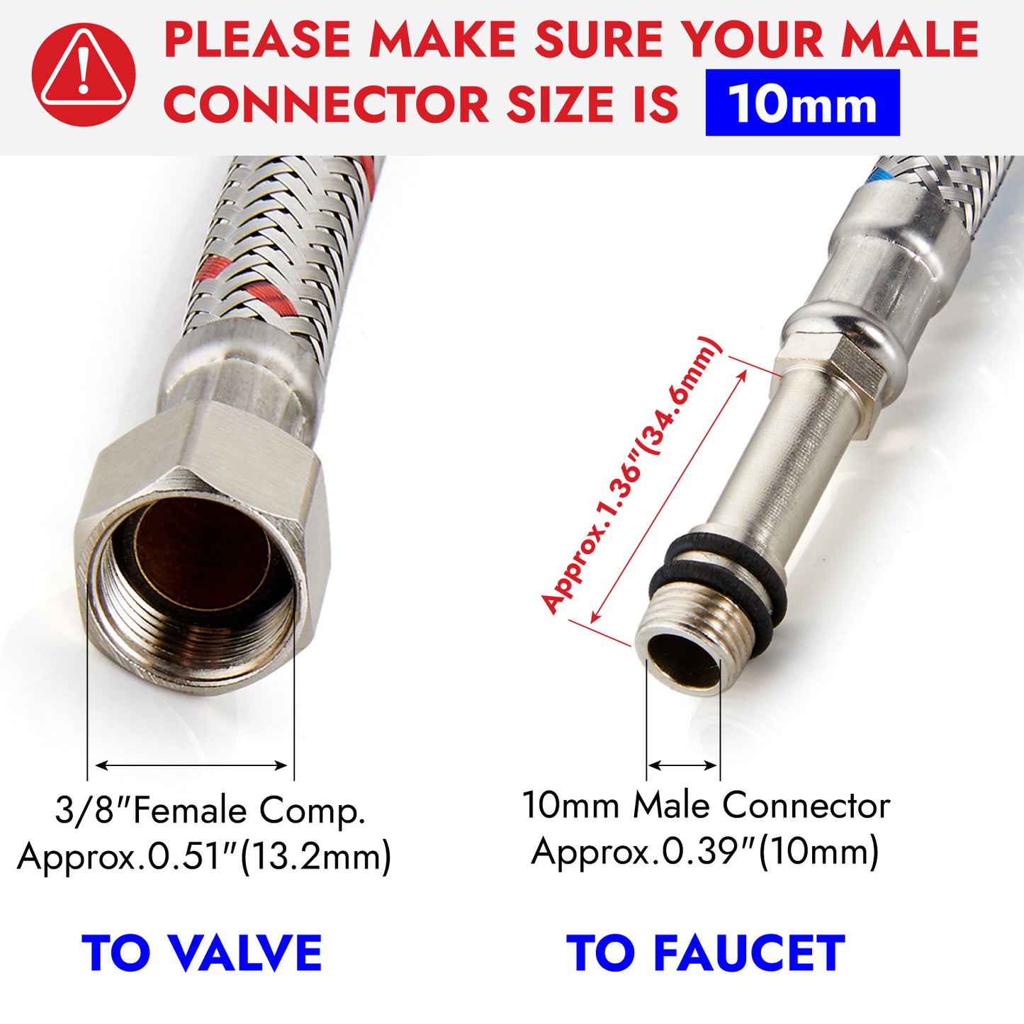 
                  
                    Midanya Faucet Connector, Braided Stainless Steel Supply Hose 3/8-Inch Female Compression Thread x M10 Male Connector, x 2 Pcs (1 Pair)
                  
                