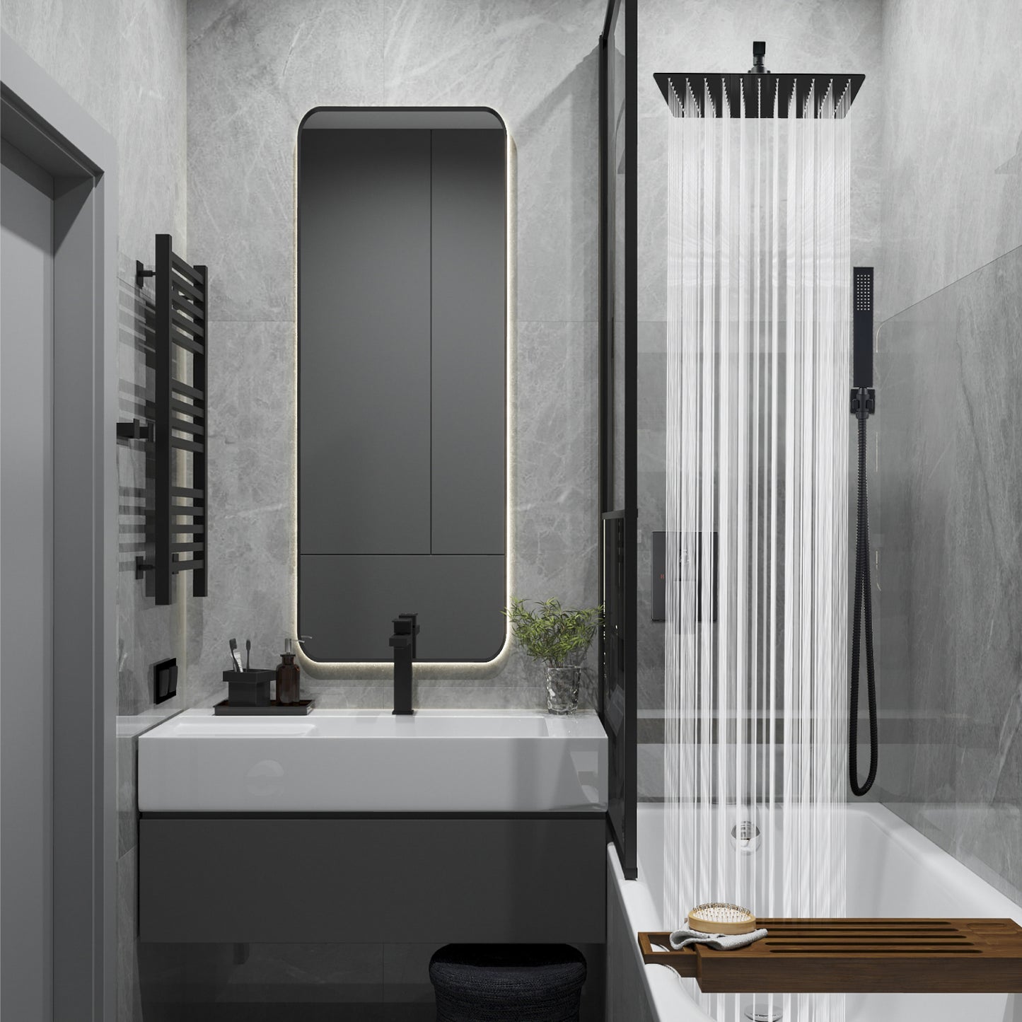
                  
                    Midanya Rain Shower System Wall Mount Shower Faucet Set 16 Inch Square High Pressure Showerhead with Hand Sprayer Rough-In Valve Body and Trim Included Mixer Shower Combo Set Bathroom
                  
                