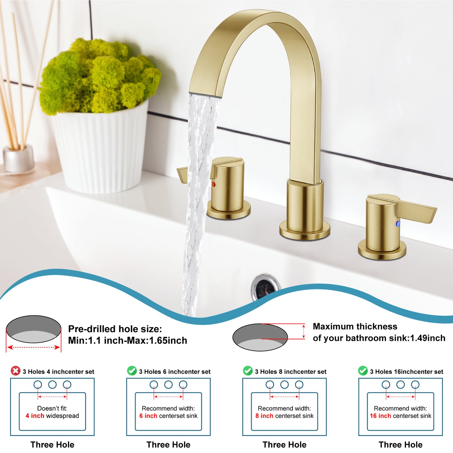 
                  
                    Midanya 8 inch Widespread Bathroom Sink Faucet,Modern Waterfall 3 Hole 2 Handles Bathroom Faucet 8" Vanity Faucets with Pop Up Drain and Water Supply Lines
                  
                