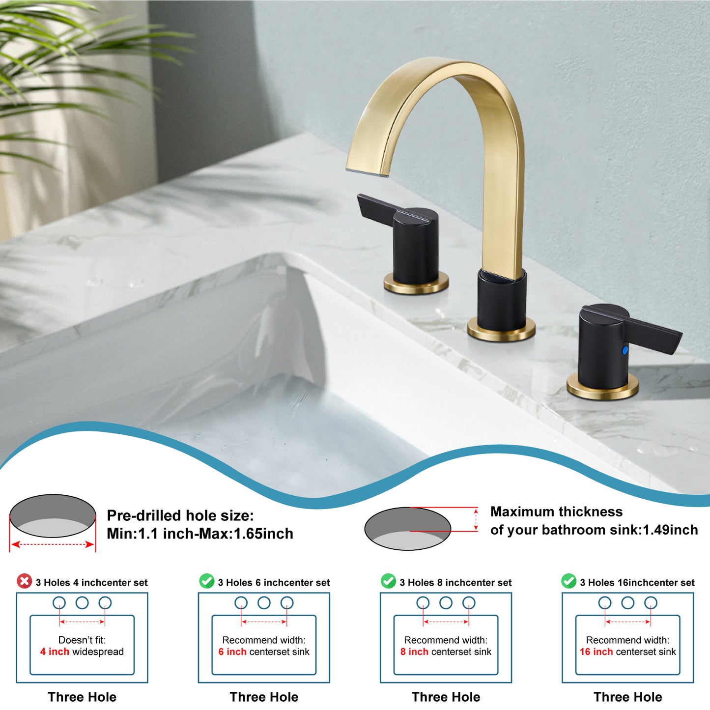 
                  
                    Midanya 8 inch Widespread Bathroom Sink Faucet,Modern Waterfall 3 Hole 2 Handles Bathroom Faucet 8" Vanity Faucets with Pop Up Drain and Water Supply Lines
                  
                