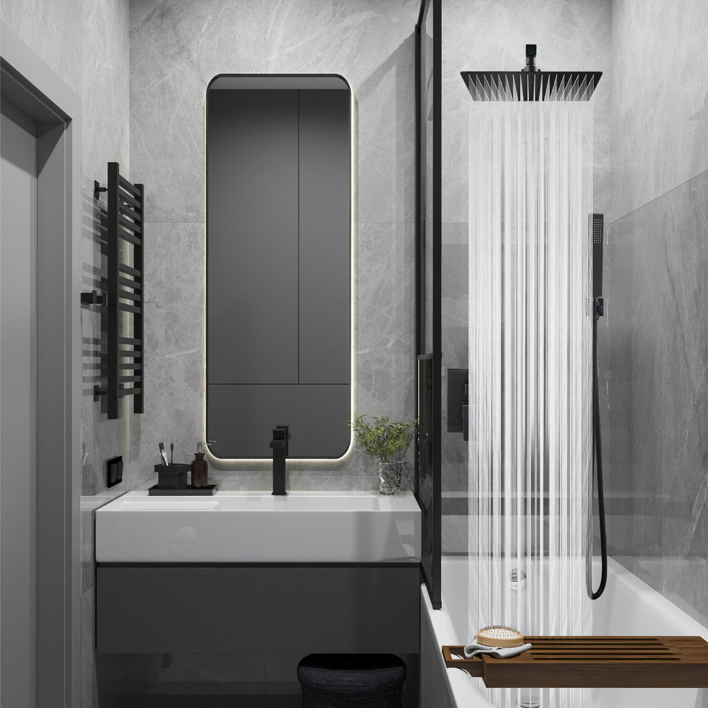 
                  
                    Midanya Rain Shower System Wall Mount Shower Faucet Set 16 Inch Square High Pressure Showerhead with Hand Sprayer Rough-In Valve Body and Trim Included Mixer Shower Combo Set Bathroom
                  
                