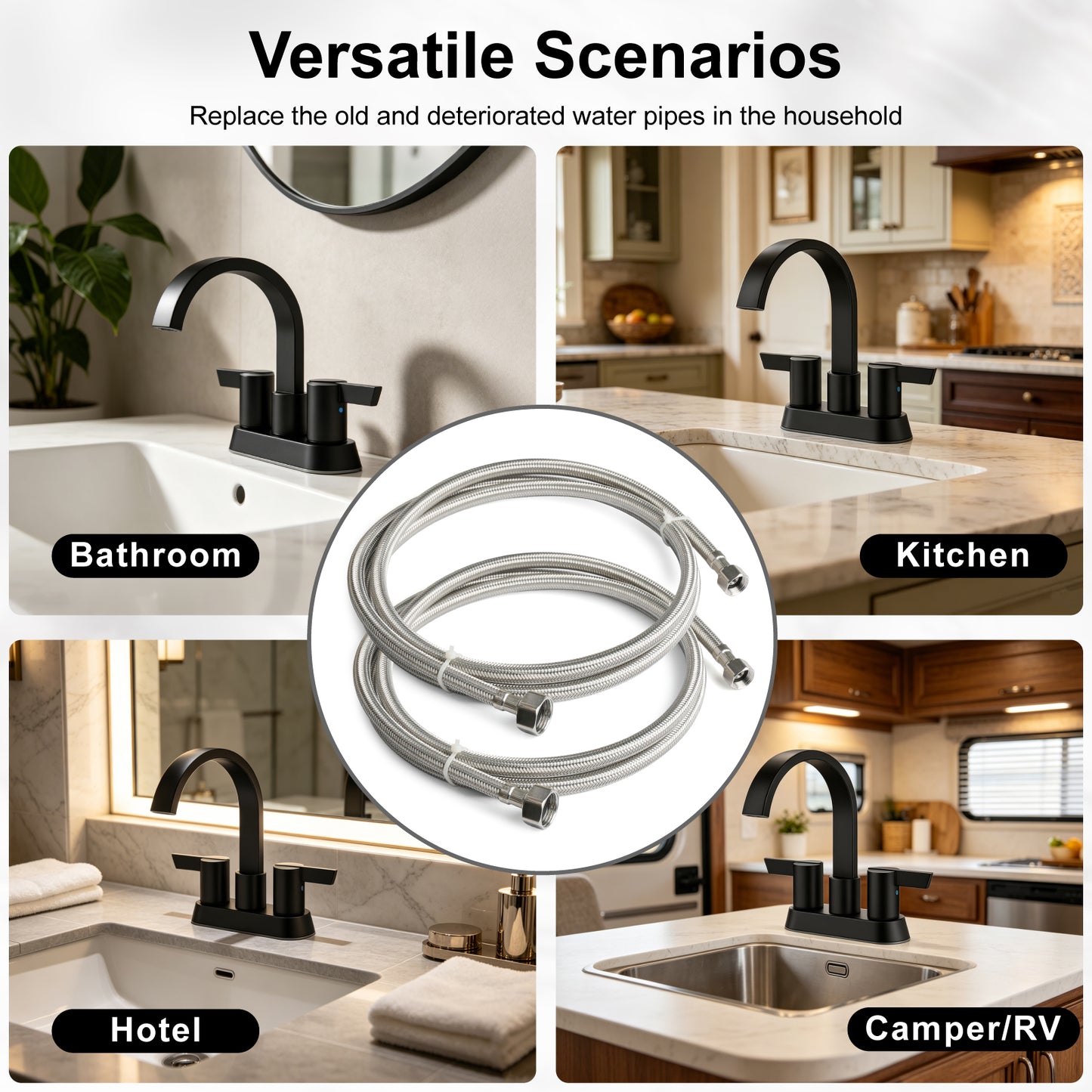 
                  
                    Midanya Faucet Supply Lines,Stainless Steel Braided Water Supply Line, 1/2" FIP x 3/8" COMP Faucet Hose, Faucet Hose Connector x 2 Pcs (1 Pair)
                  
                