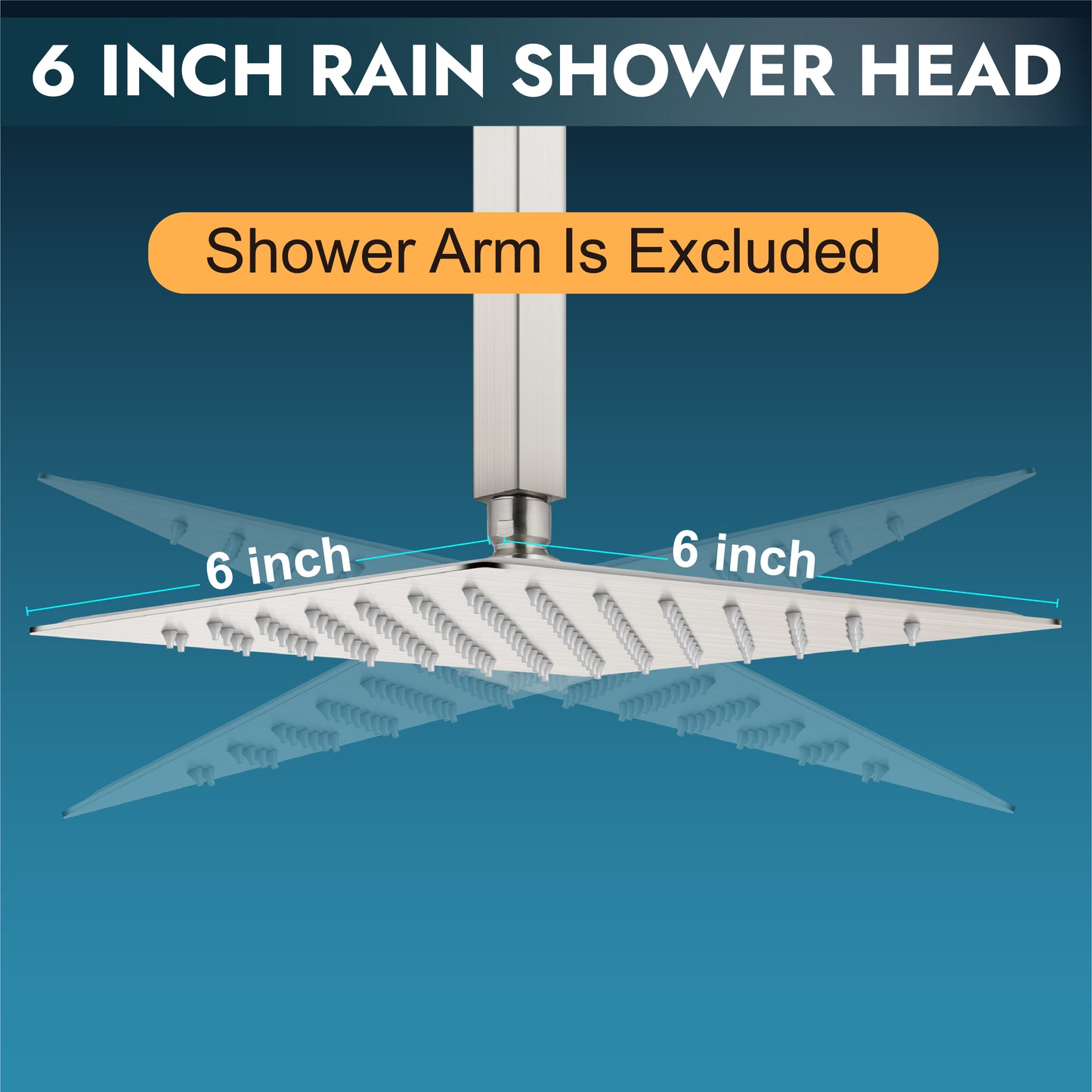 
                  
                    Midanya 6 inch Rainfall Shower Head Square Stainless Steel Rain Showerhead High Pressure Waterfall Crackproof Coverage with Silicone Nozzle 1/16" Ultra Thin Design Swivel Connector
                  
                