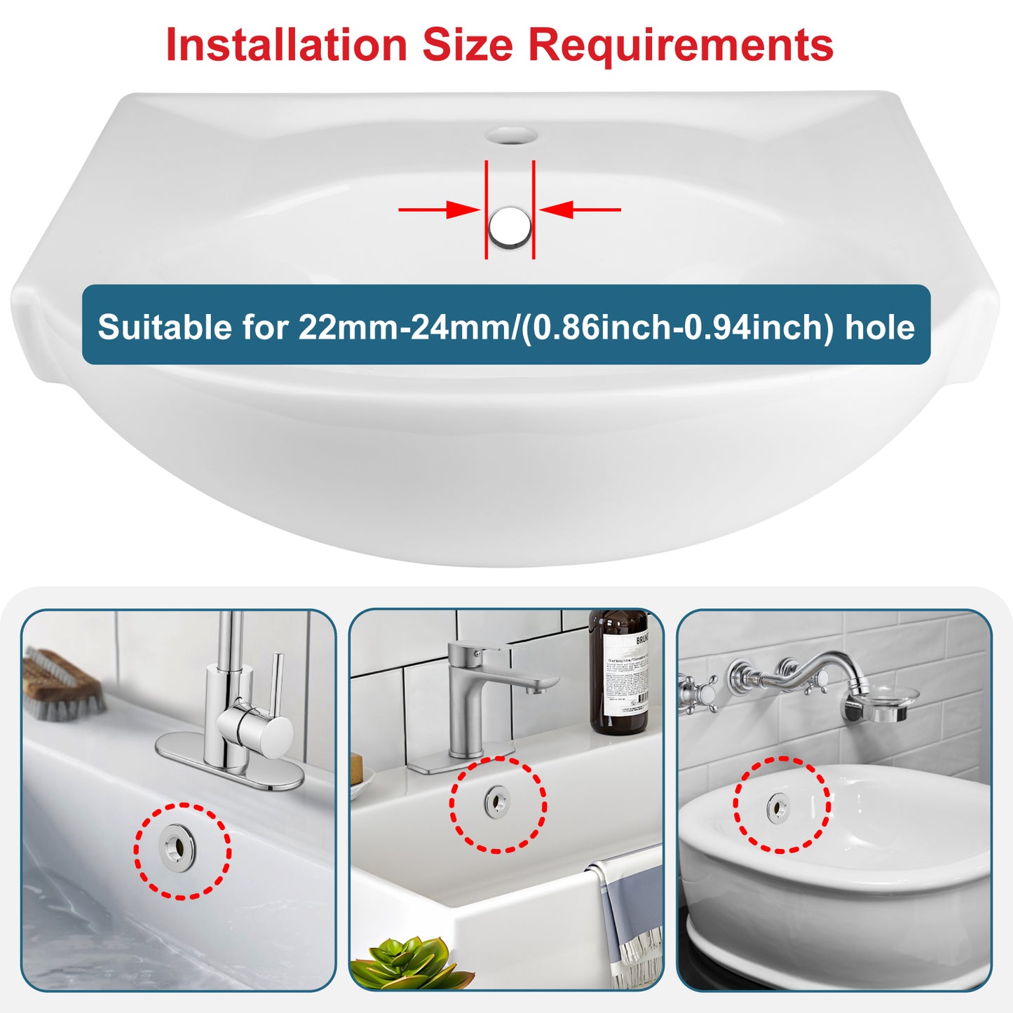 
                  
                    Midanya Sink Basin Trim Overflow Cover, Solid Brass Insert in Hole Round Caps, Vanity Vessel Sink Overflow Ring, Sink Overflow Cover Round Caps for Kitchen Bathroom, Pack of 1
                  
                