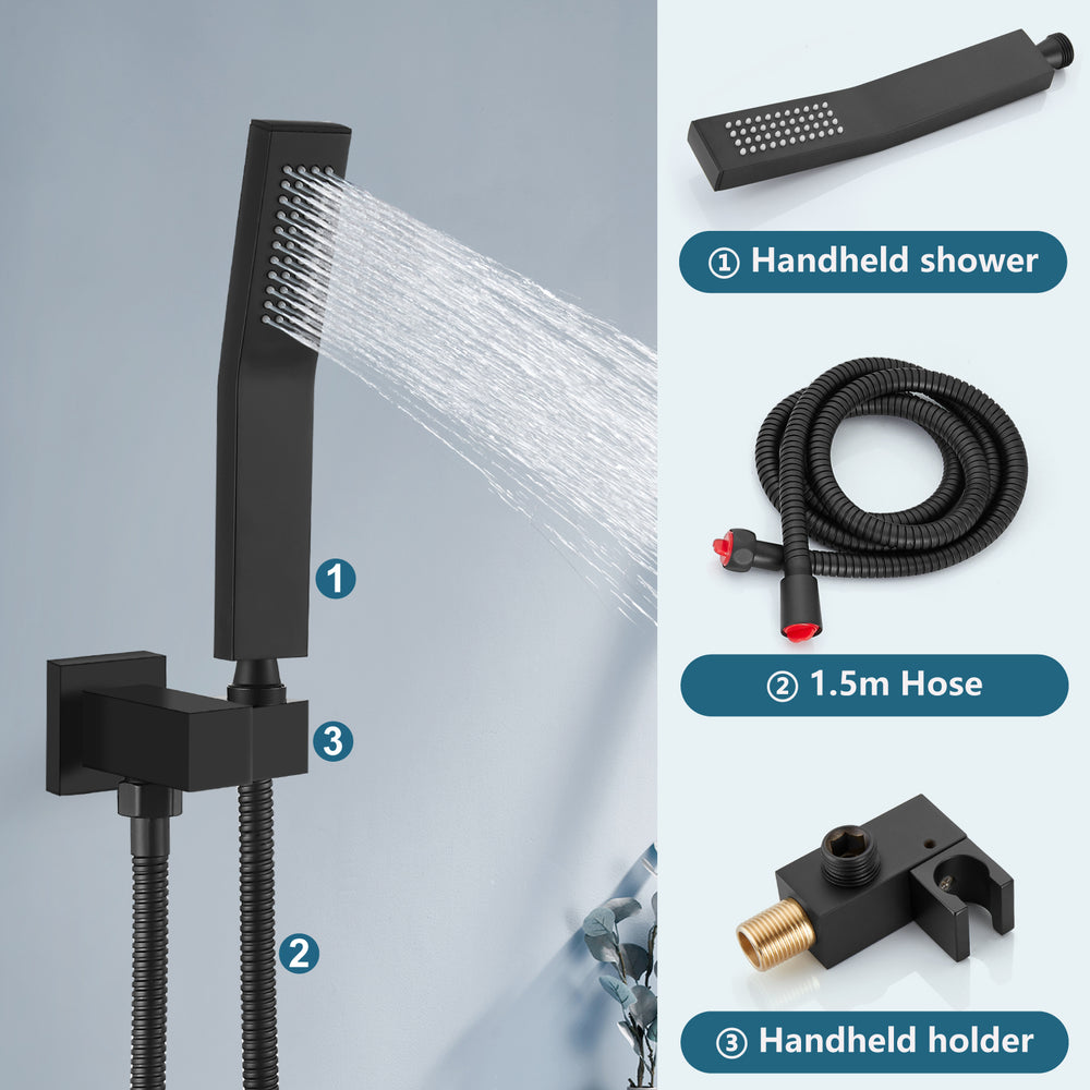 
                  
                    Midanya Oil-Rubbed Bronze Shower Faucet Set Shower System 10 inch Square Rainfall Shower Head Ceiling Mounted with Handheld Spray and Waterfall Tub Spout Included Rough-in Valve Mixer Combo and Trim
                  
                