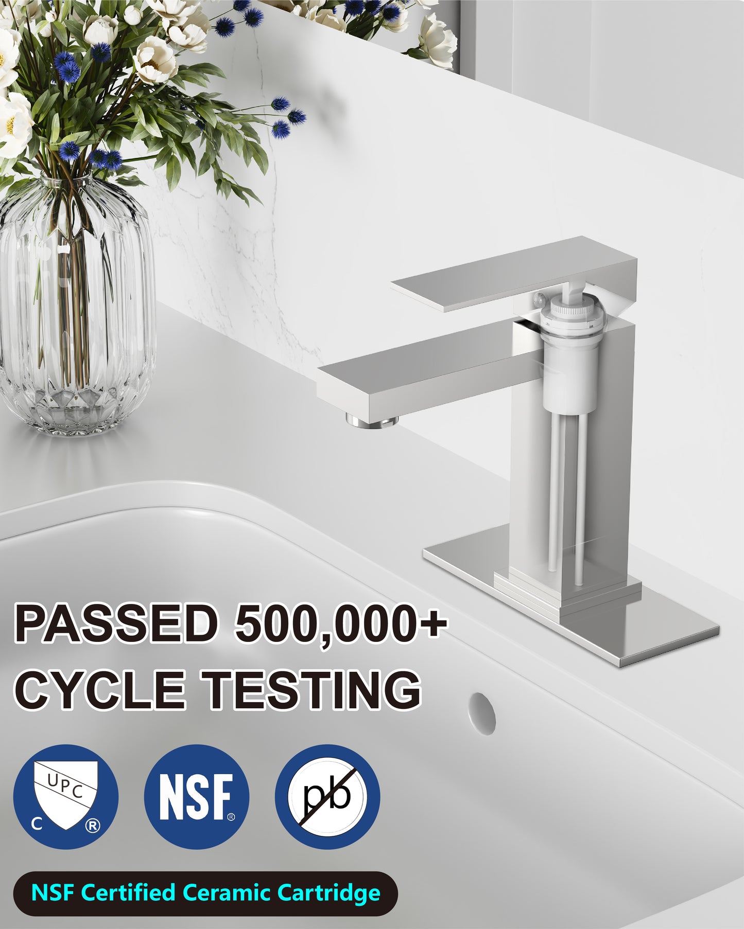 
                  
                    Midanya Bathroom Sink Faucet 1 Hole Single Handle Deck Mount Lavatory Mixer Tap with Cover Plate and Pop-up Drain One Lever Stainless Steel SUS304 Commercial
                  
                