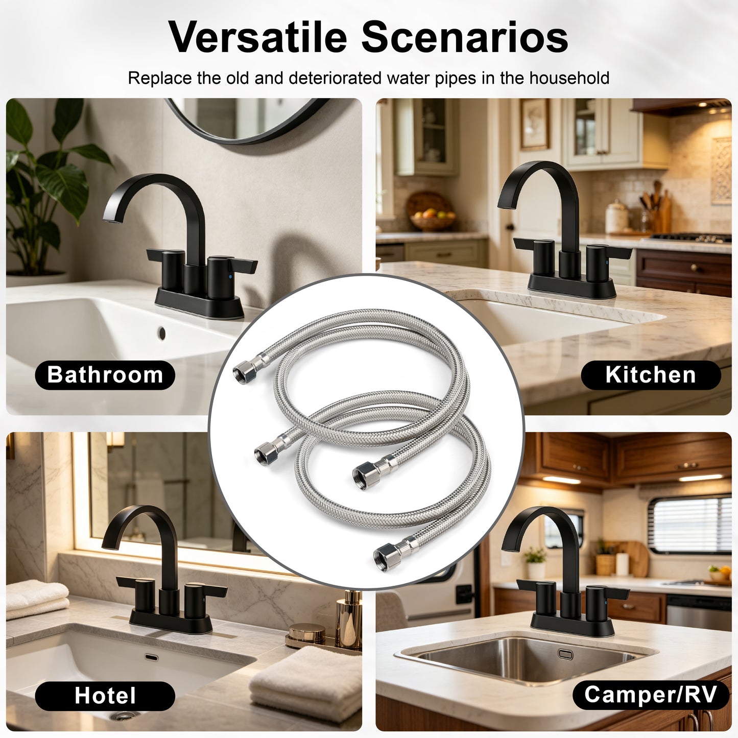 
                  
                    Midanya Faucet Supply Lines,Stainless Steel Braided Water Supply Line, 3/8" COMP x 3/8" COMP Faucet Hose, Faucet Hose Connector x 2 Pcs (1 Pair)
                  
                