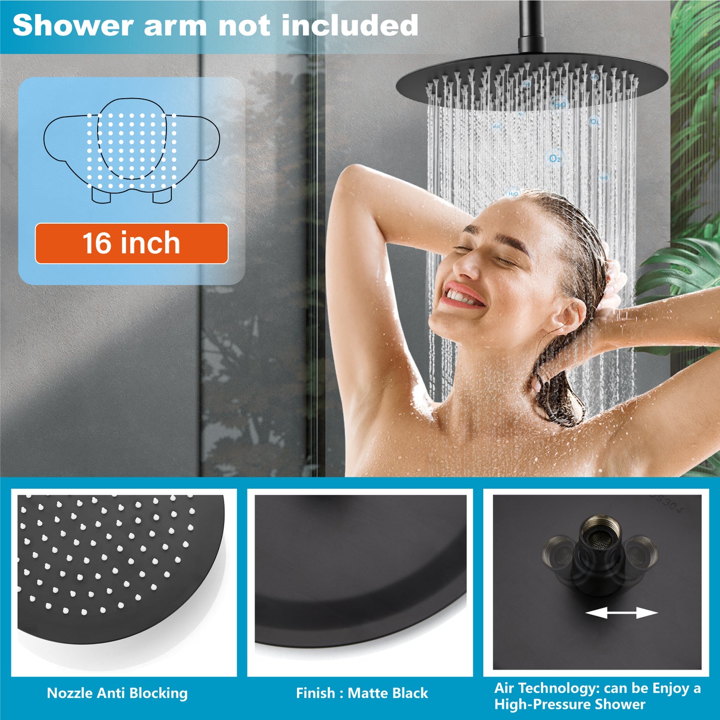 
                  
                    Midanya Round Rainfall Shower Head,16 Inch Stainless Steel High Pressure High Flow Stainless Steel Rainfall Shower Head,Ultra Thin Design High Pressure
                  
                