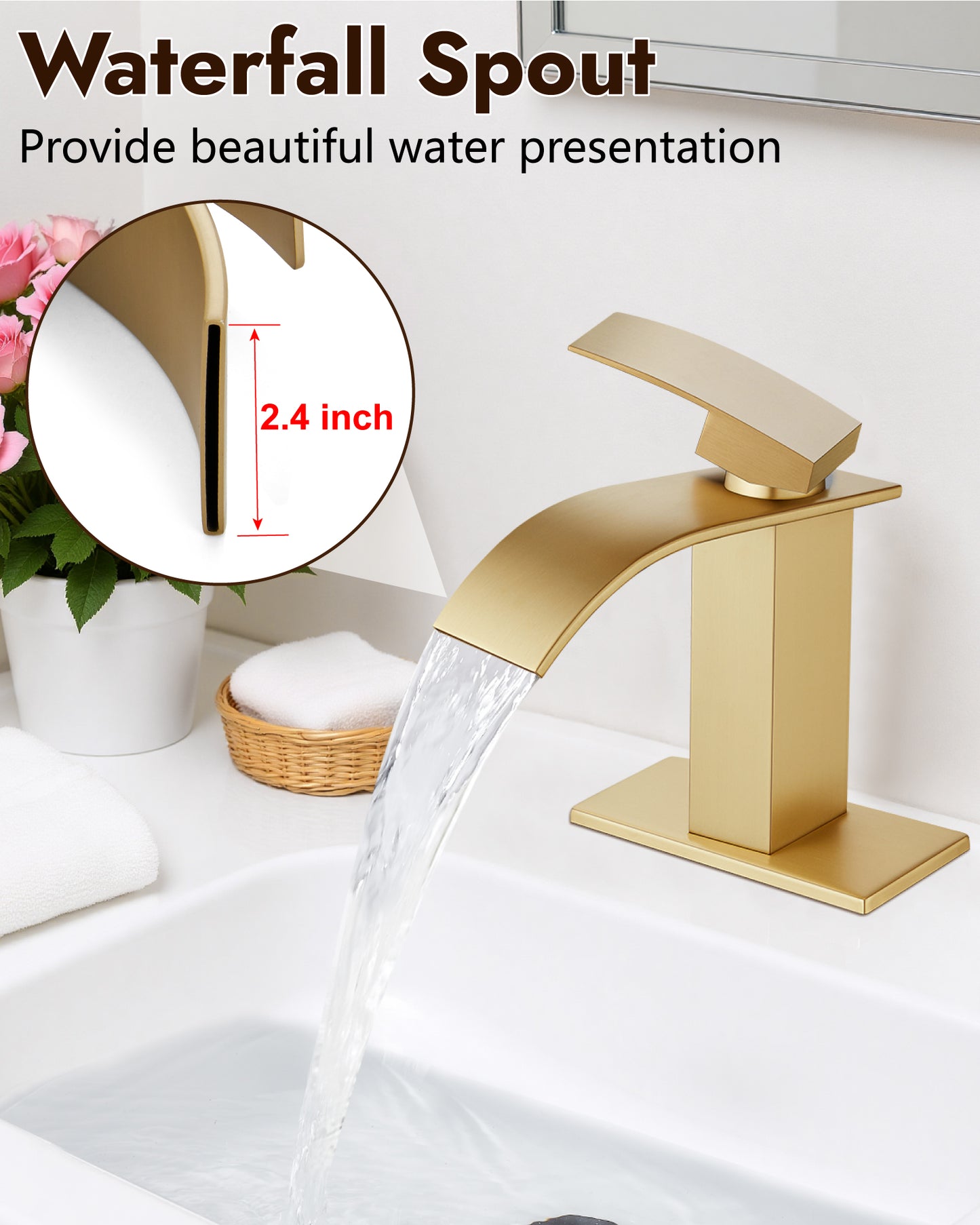 
                  
                    Midanya Bathroom Sink Faucet Waterfall Spout Single Handle 1 Hole Deck Mount Mixer Tap Lavatory Vanity Sink Faucet Commercial with Deck Plate and Pop Up Drain
                  
                