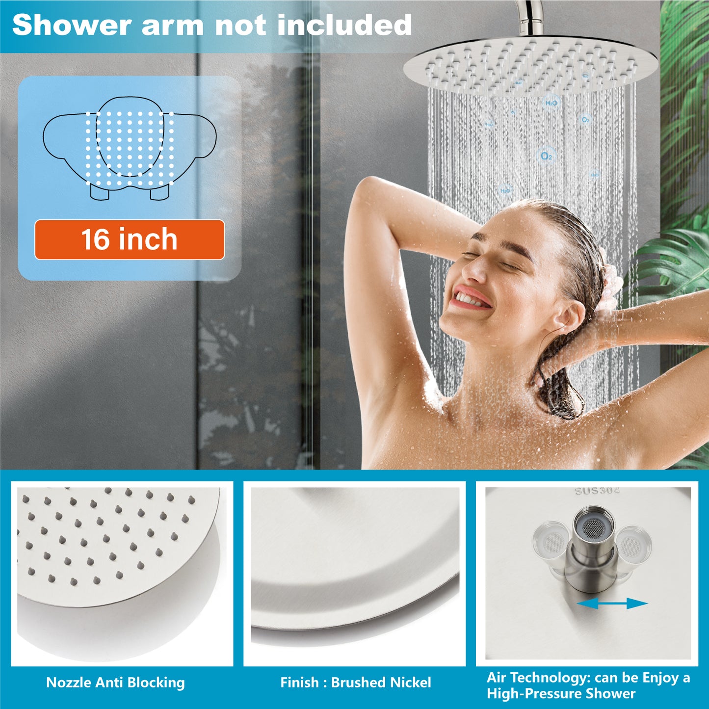 
                  
                    Midanya Round Rainfall Shower Head,16 Inch Stainless Steel High Pressure High Flow Stainless Steel Rainfall Shower Head,Ultra Thin Design High Pressure
                  
                