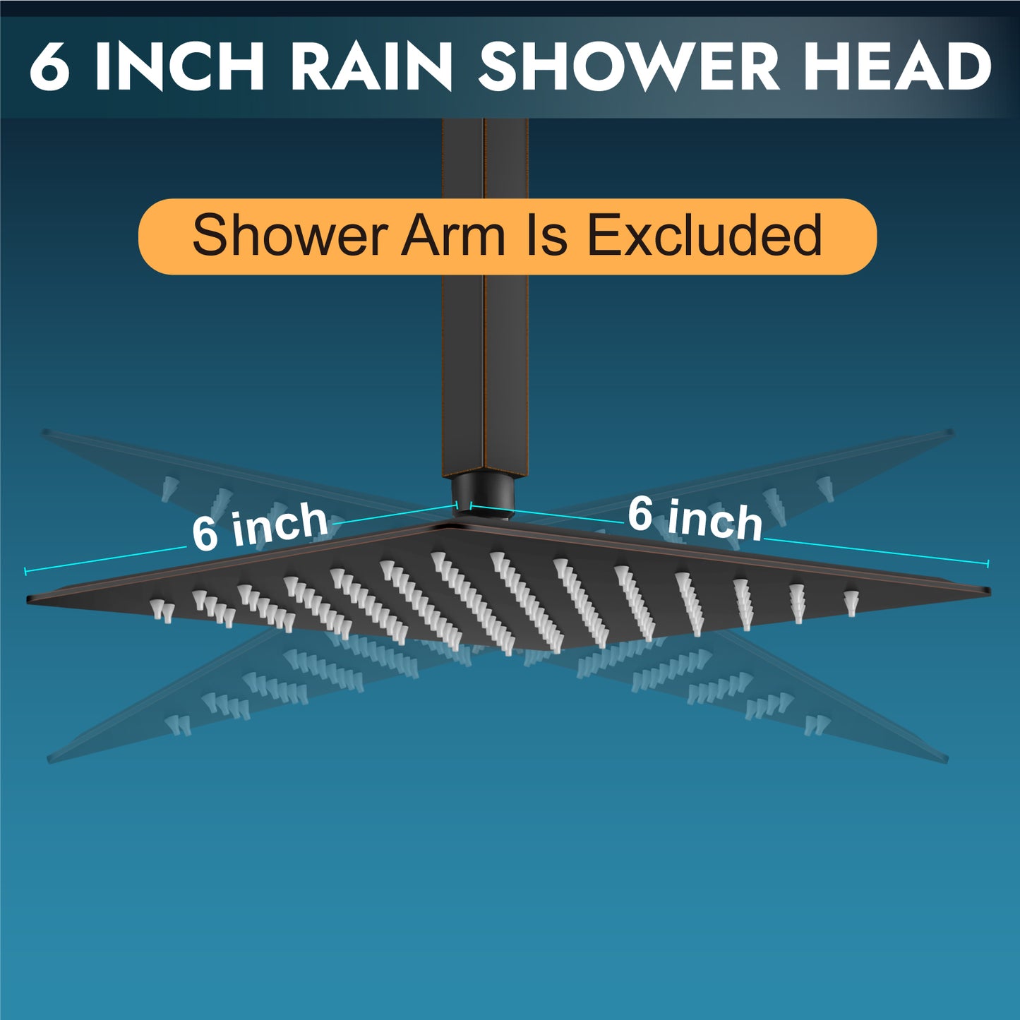 
                  
                    Midanya 6 inch Rainfall Shower Head Square Stainless Steel Rain Showerhead High Pressure Waterfall Crackproof Coverage with Silicone Nozzle 1/16" Ultra Thin Design Swivel Connector
                  
                