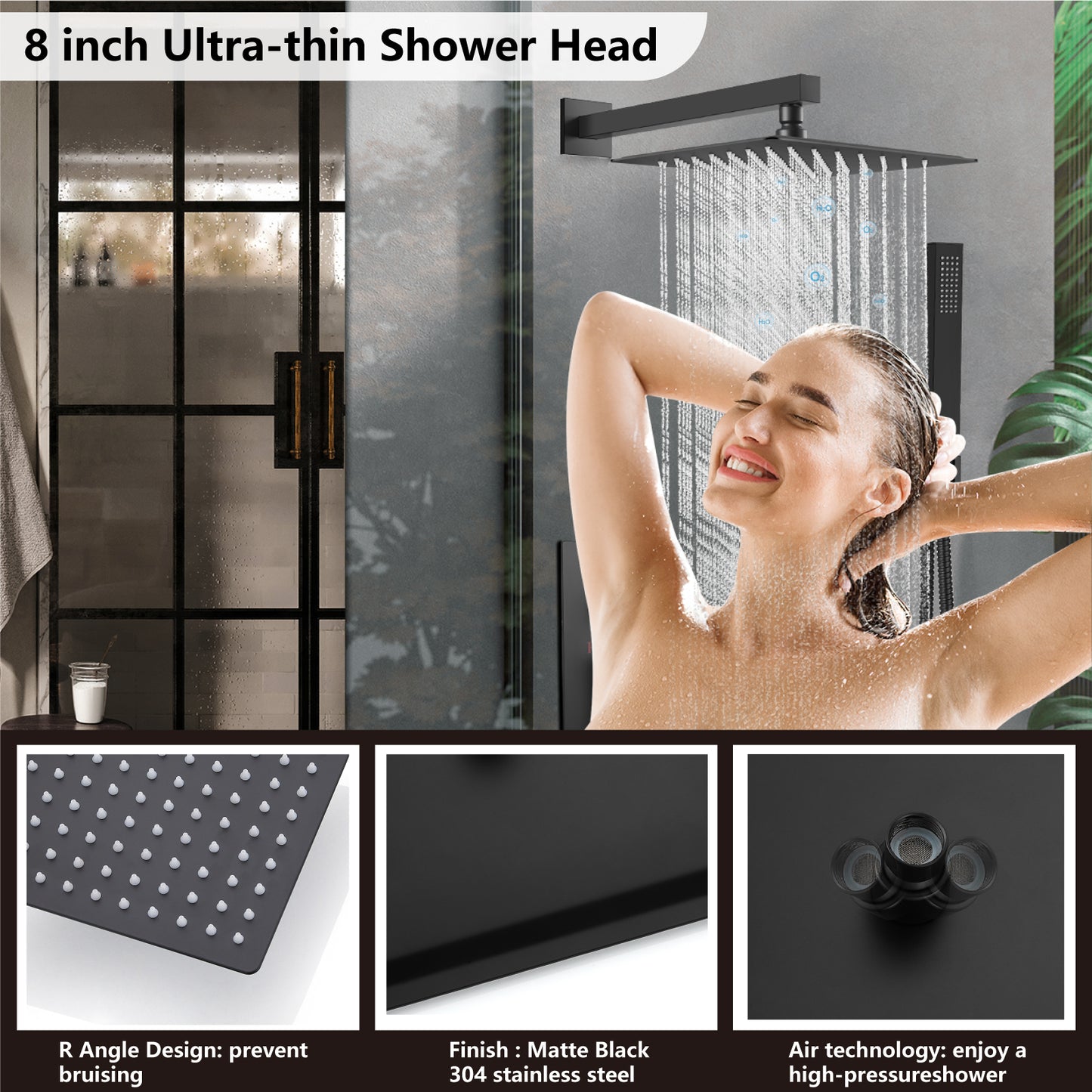 
                  
                    Midanya Rain Shower System with Tub Spout,Tub Shower Faucet Set with 8 inch rainfall Shower Head and Handheld Spray,Wall Mount Tub Shower Combo Rough-in Valve Included
                  
                