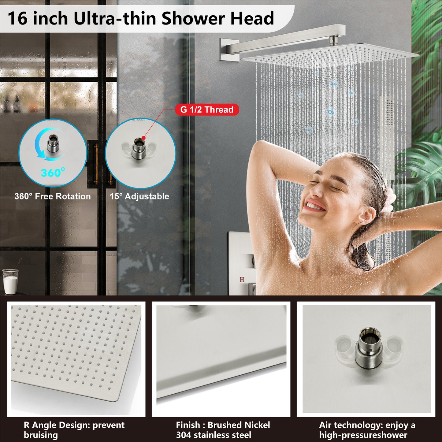 
                  
                    Midanya Rain Shower System Wall Mount Shower Faucet Set 16 Inch Square High Pressure Showerhead with Hand Sprayer Rough-In Valve Body and Trim Included Mixer Shower Combo Set Bathroom
                  
                