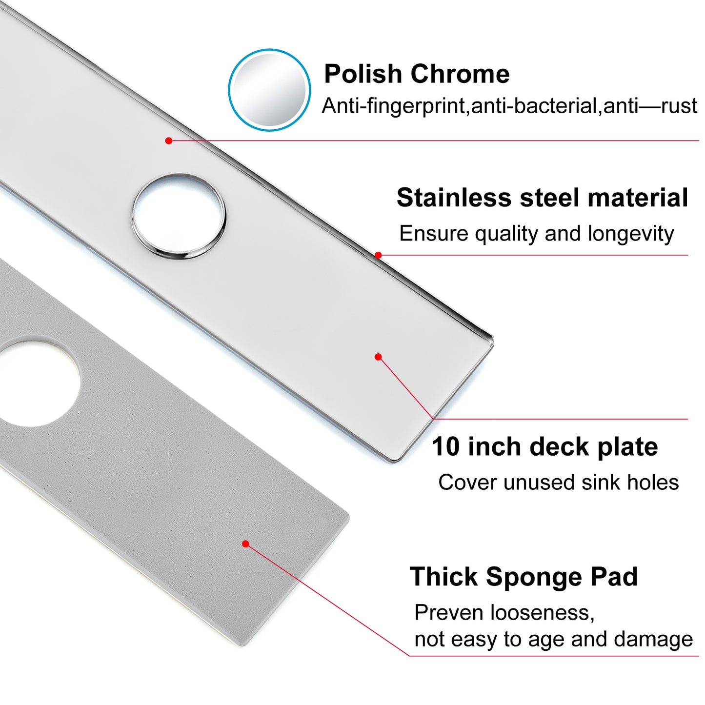 
                  
                    Midanya 10 Inch Sink Hole Cover Deck Plate,Vessel Vanity Sink Faucet Cover Plate,Bathroom Kitchen Lavatory Sink Faucet Deck Plate, Faucet Cover Cap, 1 or 3 Hole Cover Rectangle
                  
                