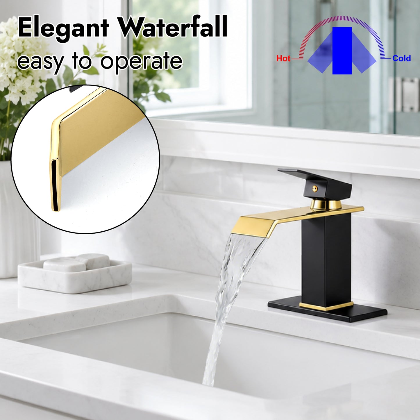 
                  
                    Midanya Waterfall Bathroom Sink Faucet Single Hole 1 Handle Deck Mount 1or 3 Hole Commercial Mixer Tap Lavatory Vanity Faucet with Deck Plate and Pop Up Drain
                  
                