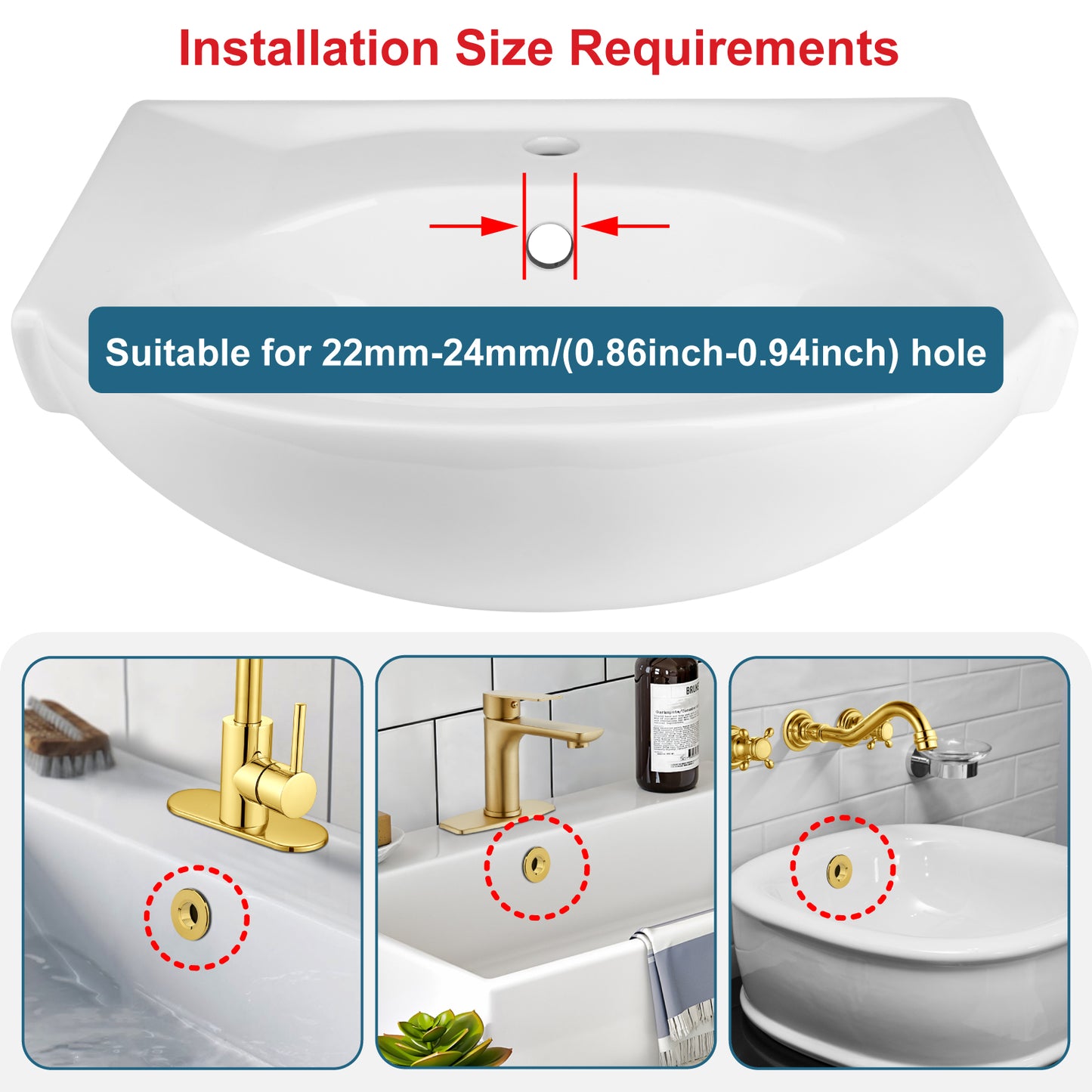 
                  
                    Midanya Sink Basin Trim Overflow Cover, Solid Brass Insert in Hole Round Caps, Vanity Vessel Sink Overflow Ring, Sink Overflow Cover Round Caps for Kitchen Bathroom, Pack of 1
                  
                