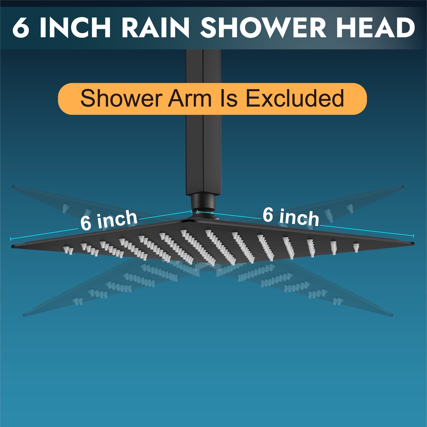
                  
                    Midanya 6 inch Rainfall Shower Head Square Stainless Steel Rain Showerhead High Pressure Waterfall Crackproof Coverage with Silicone Nozzle 1/16" Ultra Thin Design Swivel Connector
                  
                