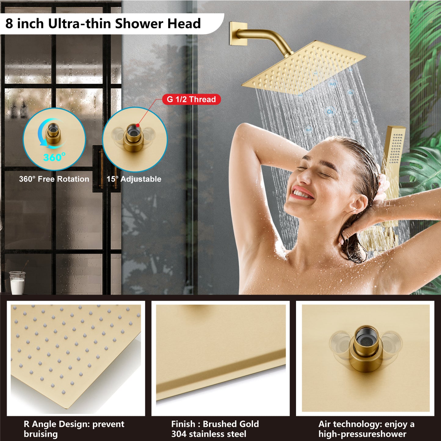 
                  
                    Midanya Rain Shower System Wall Mount Shower Faucet Set 8 Inch Square High Pressure Showerhead with Hand Sprayer Rough-In Valve Body and Trim Included Mixer Shower Combo Set Bathroom
                  
                