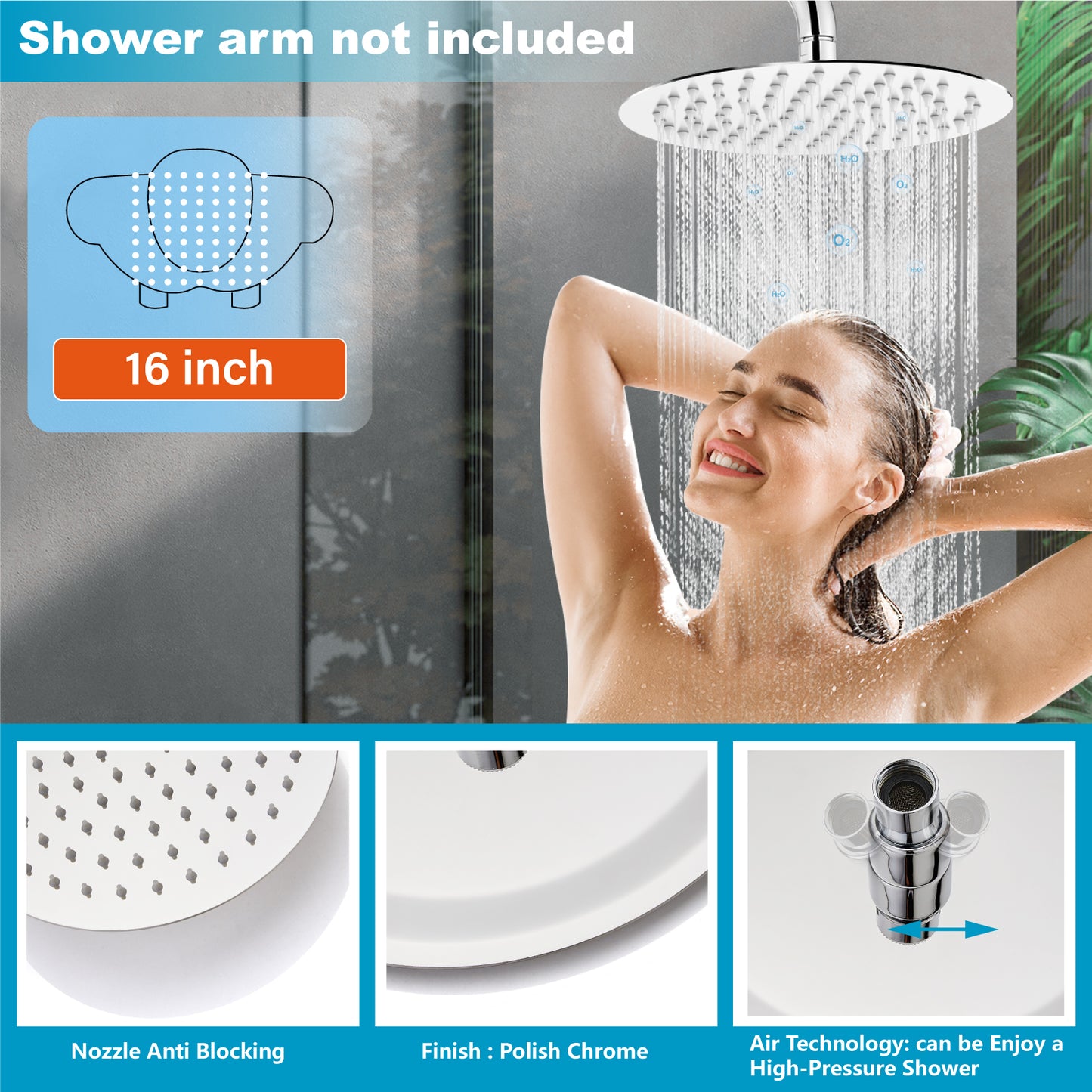 
                  
                    Midanya Round Rainfall Shower Head,16 Inch Stainless Steel High Pressure High Flow Stainless Steel Rainfall Shower Head,Ultra Thin Design High Pressure
                  
                