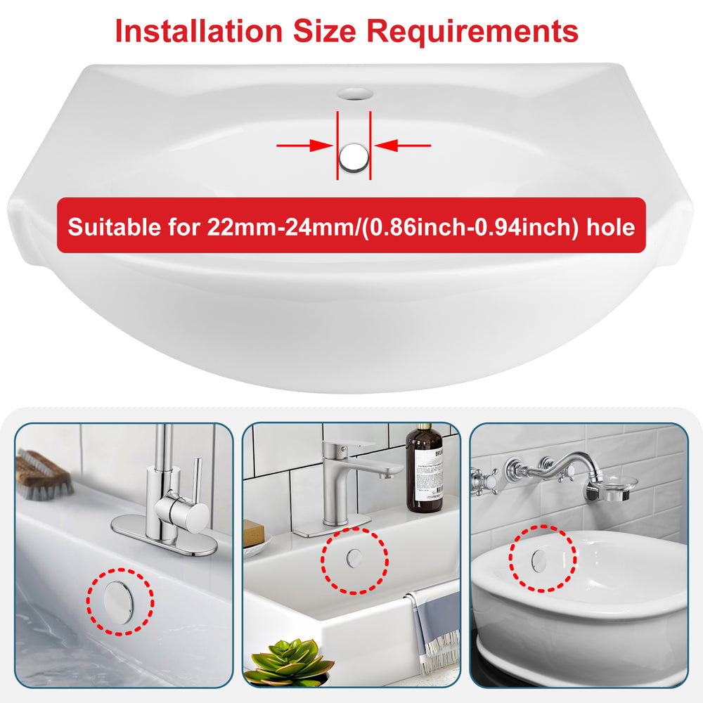 Litoexpe 3-Pack Sink Overflow Cover Rings - Solid Brass Vessel Sink Insert Caps, Silver (22-25mm) - View #3