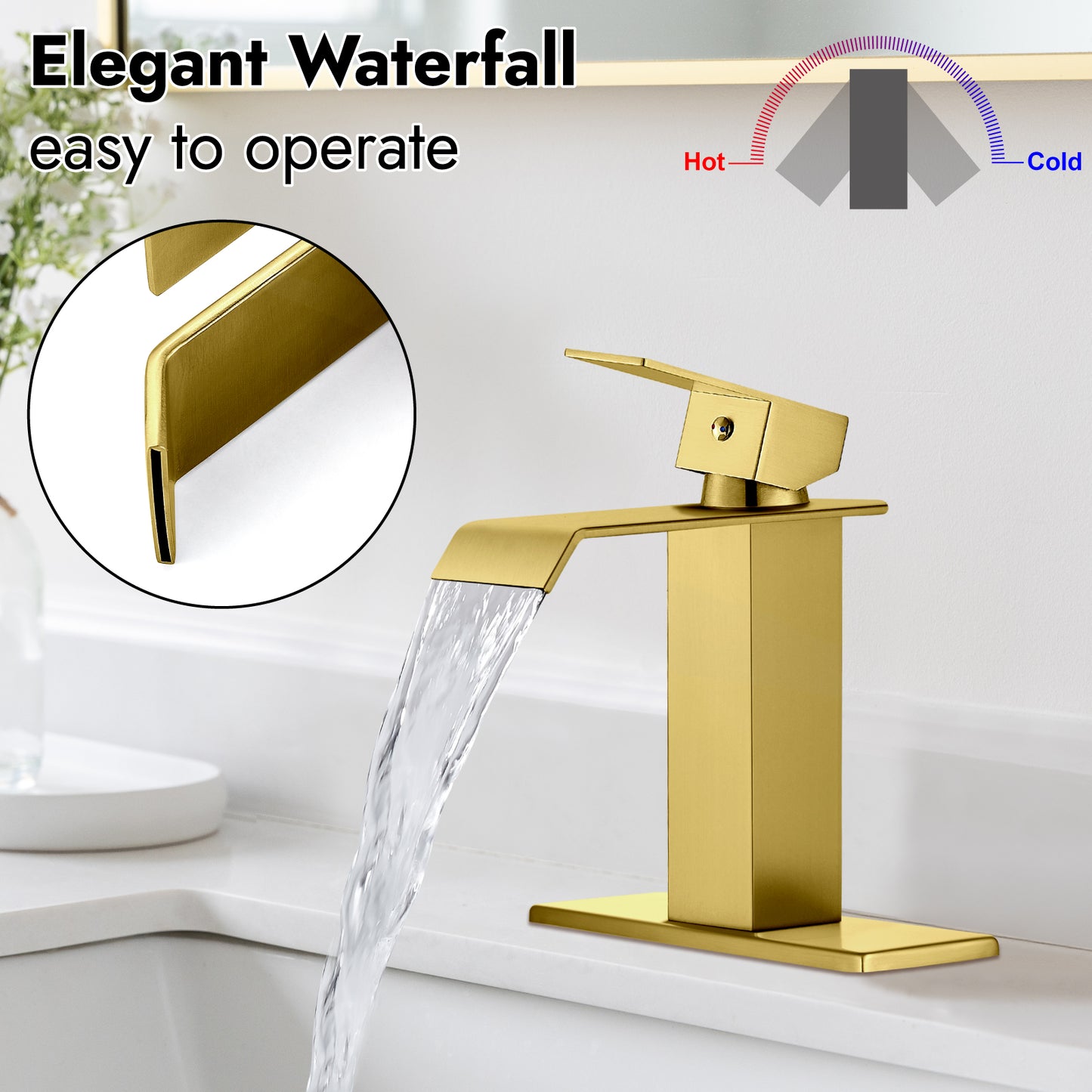 
                  
                    Midanya Waterfall Bathroom Sink Faucet Single Hole 1 Handle Deck Mount 1or 3 Hole Commercial Mixer Tap Lavatory Vanity Faucet with Deck Plate and Pop Up Drain
                  
                
