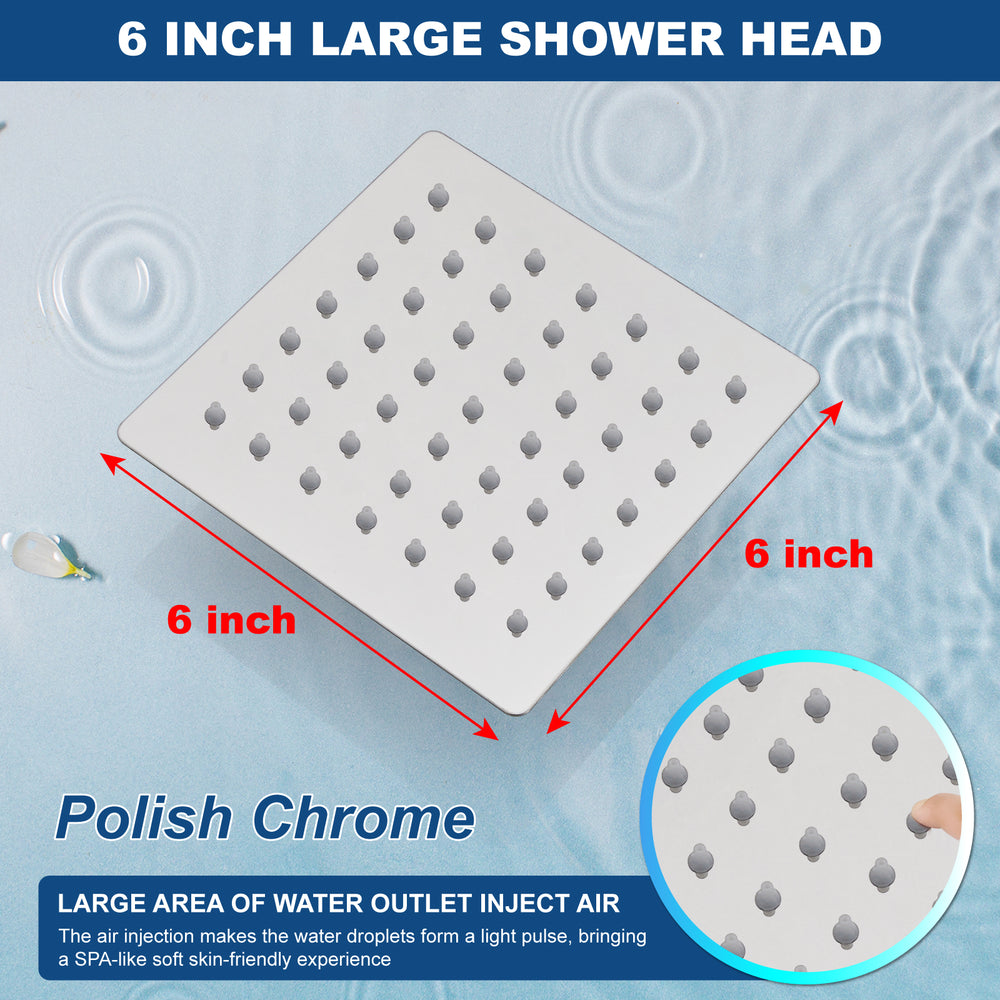 
                  
                    Midanya 6 inch Rainfall Shower Head Square Stainless Steel Rain Showerhead High Pressure Waterfall Crackproof Coverage with Silicone Nozzle 1/16" Ultra Thin Design Swivel Connector
                  
                