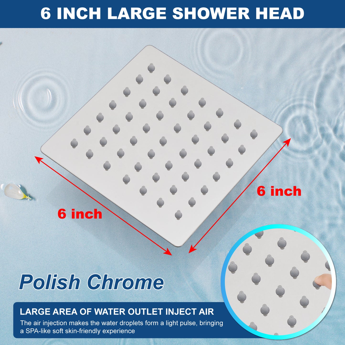 
                  
                    Midanya 6 inch Rainfall Shower Head Square Stainless Steel Rain Showerhead High Pressure Waterfall Crackproof Coverage with Silicone Nozzle 1/16" Ultra Thin Design Swivel Connector
                  
                