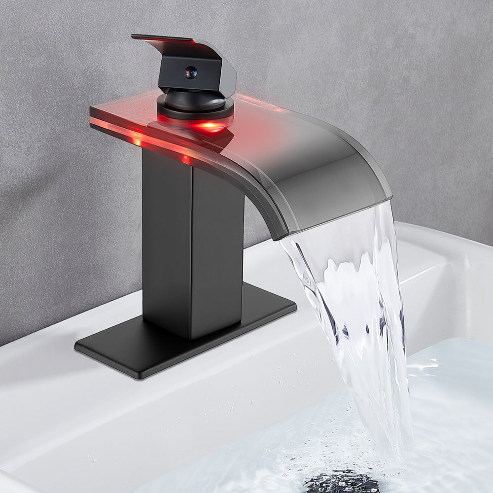 LED Bathroom Sink Faucet,Waterfall Single Hole Handle 3 Colors Changing Bathroom Faucet Wide Glass Spout Led Light Rv Bathroom Faucet With Pop Up Drain And Water Supply Lines LED Bathroom Sink Faucet,Waterfall Single Hole Handle 3 Colors Changing Bathroom Faucet Wide Glass Spout Led Light Rv Bathroom Faucet With Pop Up Drain And Water Supply Lines