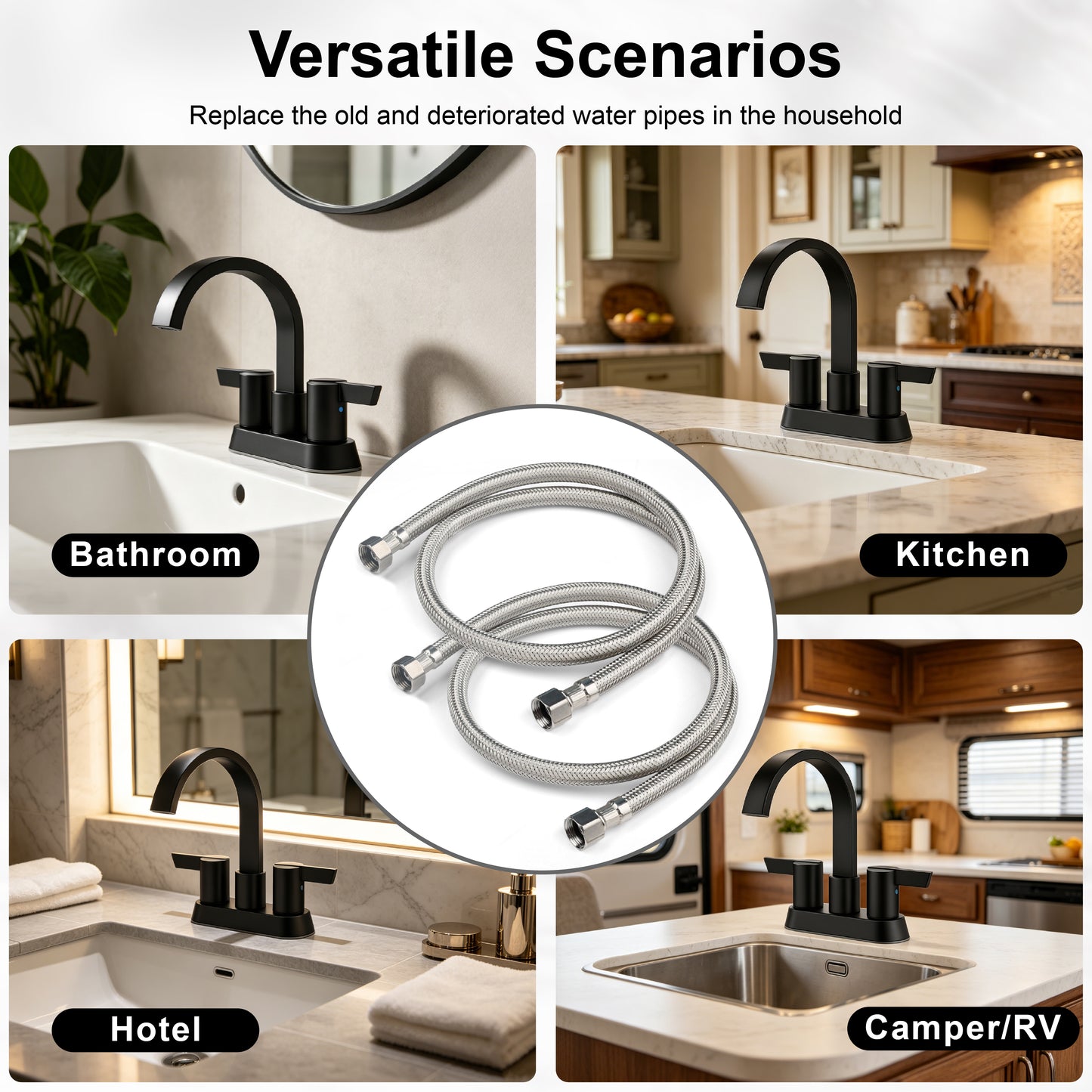 
                  
                    Midanya Faucet Supply Lines,Stainless Steel Braided Water Supply Line, 3/8" COMP x 3/8" COMP Faucet Hose, Faucet Hose Connector x 2 Pcs (1 Pair)
                  
                