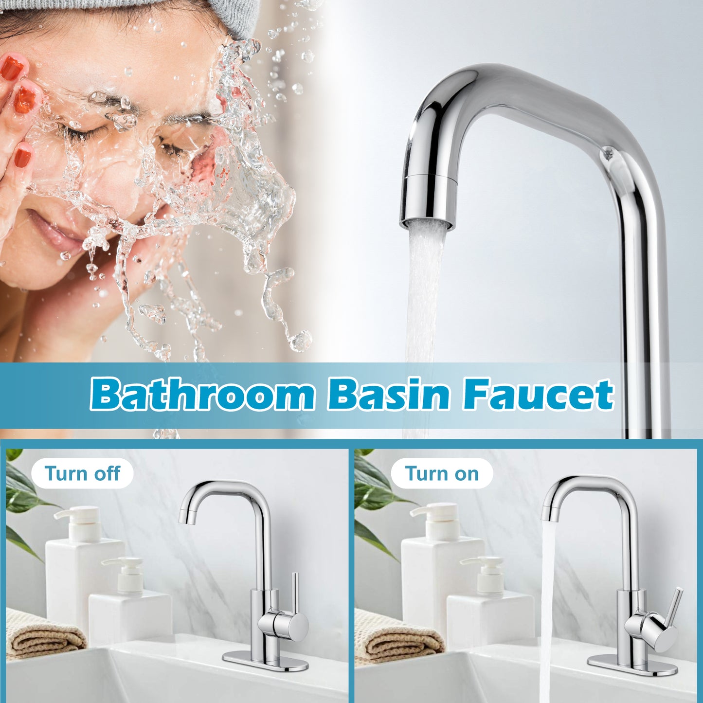 
                  
                    Midanya Bathroom Sink Faucet Single Handle, RV Small Vanity Faucet Wet Bar Pre-Kitchen Farmhouse with 360°Rotation Spout and Deck Plate, Supply Hoses and Pop-up Drain
                  
                