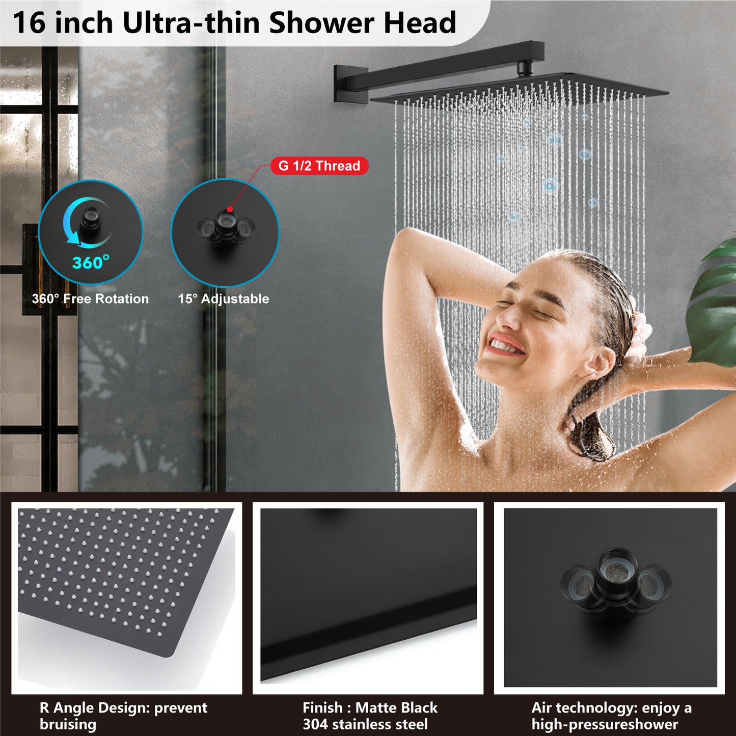 
                  
                    Midanya Rain Shower System Wall Mount Shower Faucet Set 16 Inch Square High Pressure Showerhead with Hand Sprayer Rough-In Valve Body and Trim Included Mixer Shower Combo Set Bathroom
                  
                
