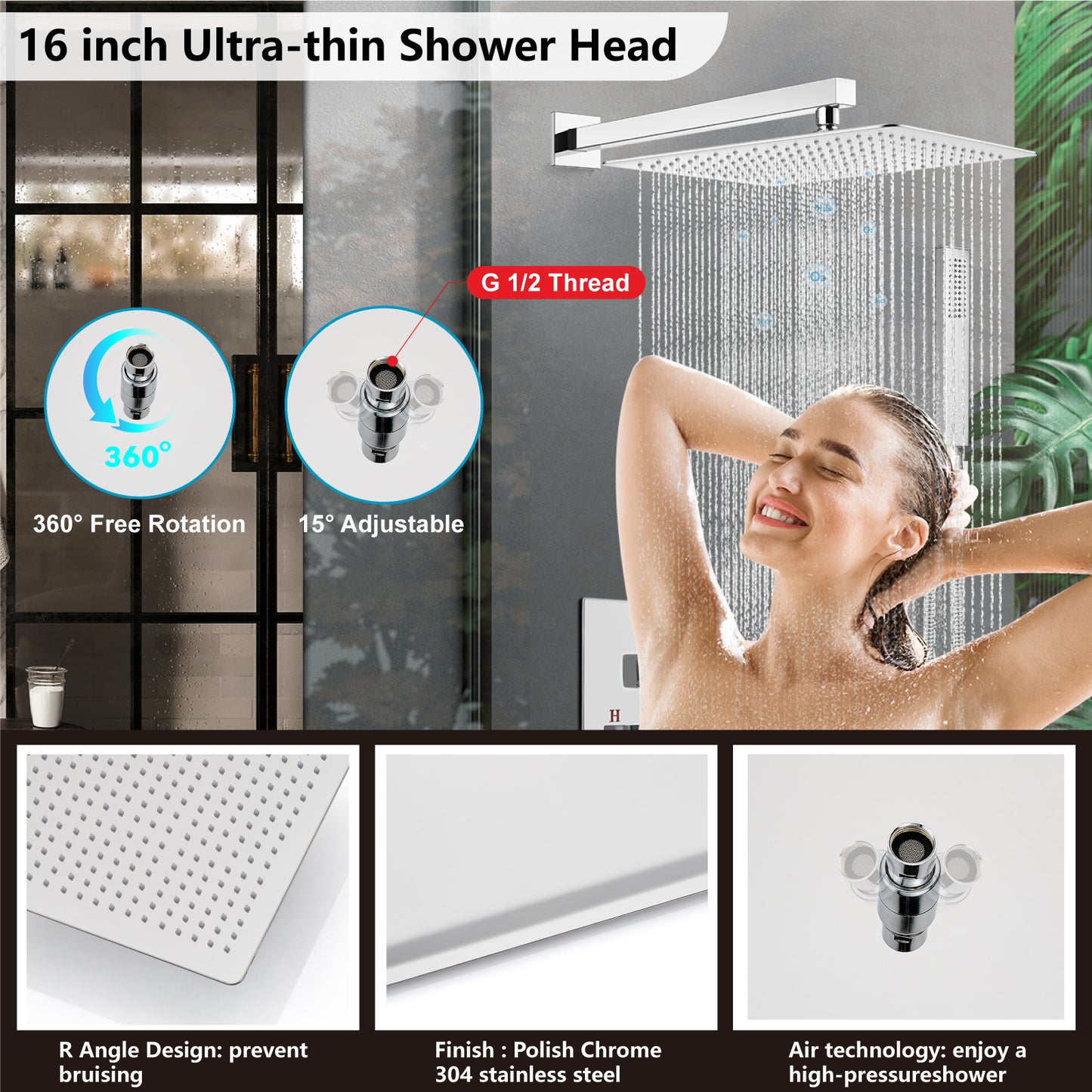 
                  
                    Midanya Rain Shower System Wall Mount Shower Faucet Set 16 Inch Square High Pressure Showerhead with Hand Sprayer Rough-In Valve Body and Trim Included Mixer Shower Combo Set Bathroom
                  
                