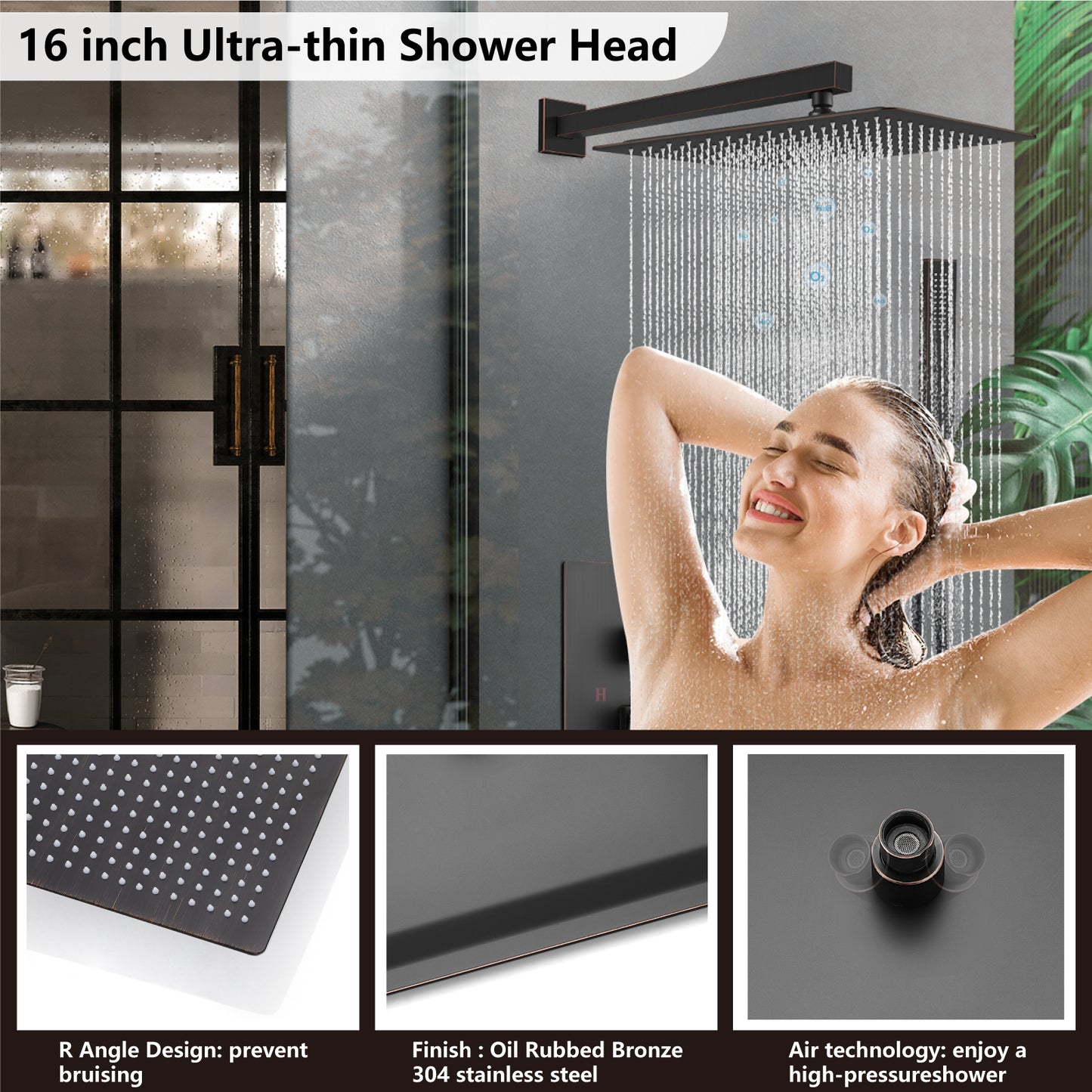 
                  
                    Midanya Rain Shower System Wall Mount Shower Faucet Set 16 Inch Square High Pressure Showerhead with Hand Sprayer Rough-In Valve Body and Trim Included Mixer Shower Combo Set Bathroom
                  
                