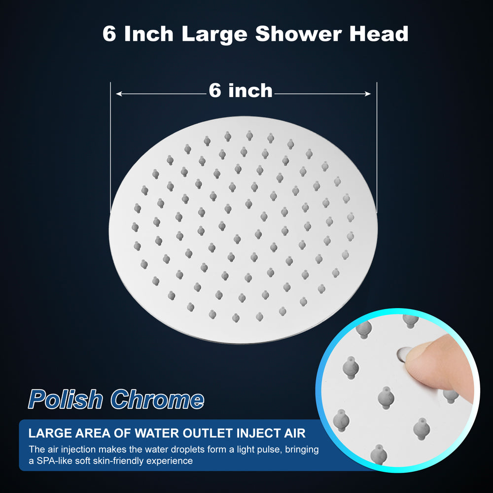 Midanya Round Rainfall Shower Head,6 Inch Stainless Steel High Pressure High Flow Stainless Steel Rainfall Shower Head,Ultra Thin Design High Pressure