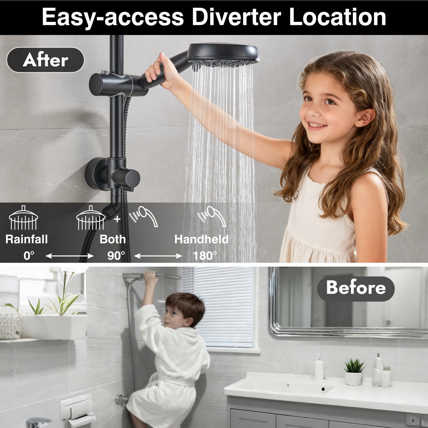 
                  
                    Midanya Retrofit Rain Shower System Wall Mount 8 Inch Rainfall Shower Head with 5-setting Handheld Spray Combo with Slide Bar
                  
                