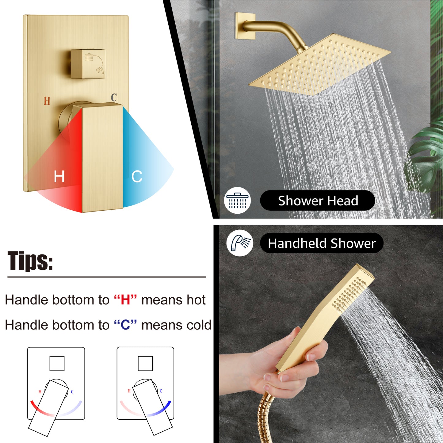 
                  
                    Midanya Rain Shower System Wall Mount Shower Faucet Set 8 Inch Square High Pressure Showerhead with Hand Sprayer Rough-In Valve Body and Trim Included Mixer Shower Combo Set Bathroom
                  
                