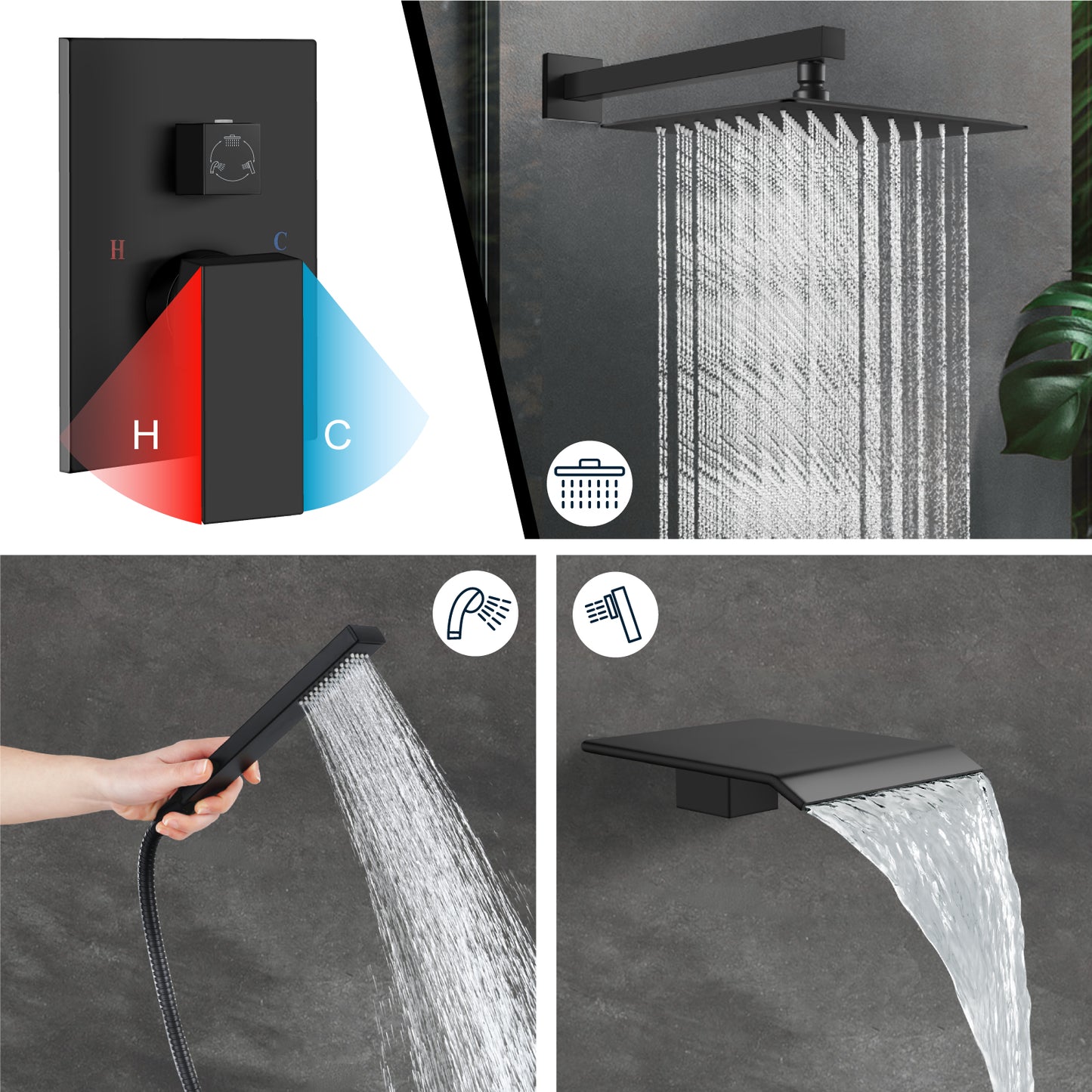 
                  
                    Midanya Rain Shower System with Tub Spout,Tub Shower Faucet Set with 8 inch rainfall Shower Head and Handheld Spray,Wall Mount Tub Shower Combo Rough-in Valve Included
                  
                