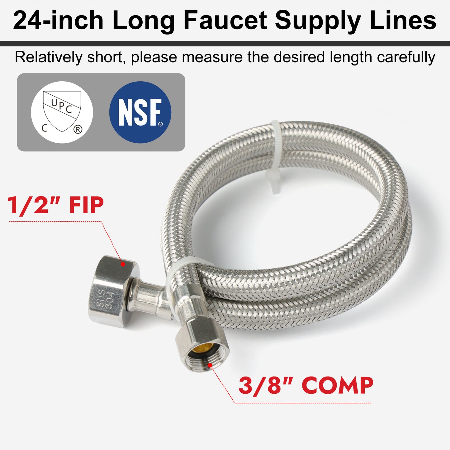 
                  
                    Midanya Faucet Supply Lines,Stainless Steel Braided Water Supply Line, 1/2" FIP x 3/8" COMP Faucet Hose, Faucet Hose Connector x 2 Pcs (1 Pair)
                  
                