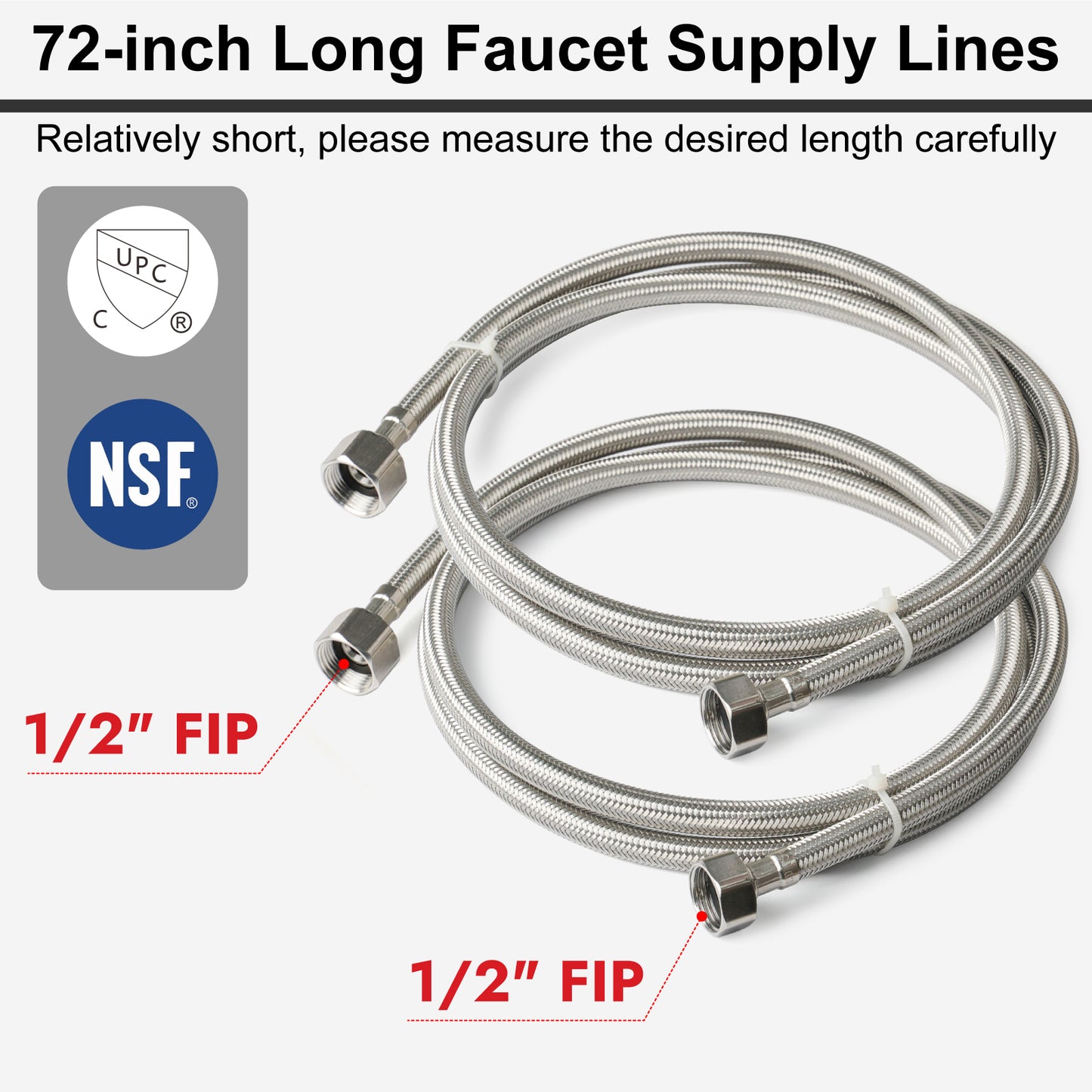 
                  
                    Midanya Faucet Supply Lines,Stainless Steel Braided Water Supply Line, 1/2" FIP x 1/2" FIP Faucet Hose, Faucet Hose Connector x 2 Pcs (1 Pair)
                  
                