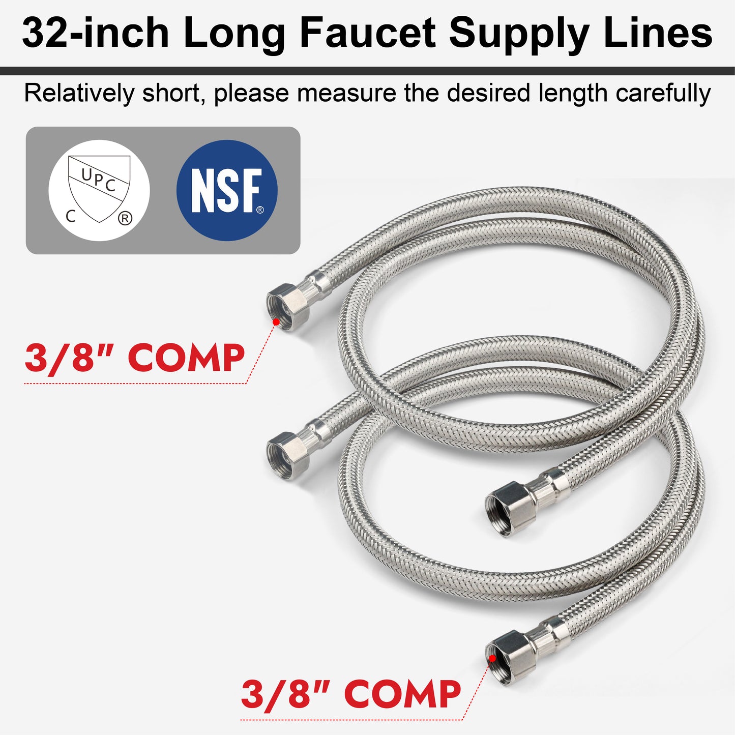 
                  
                    Midanya Faucet Supply Lines,Stainless Steel Braided Water Supply Line, 3/8" COMP x 3/8" COMP Faucet Hose, Faucet Hose Connector x 2 Pcs (1 Pair)
                  
                