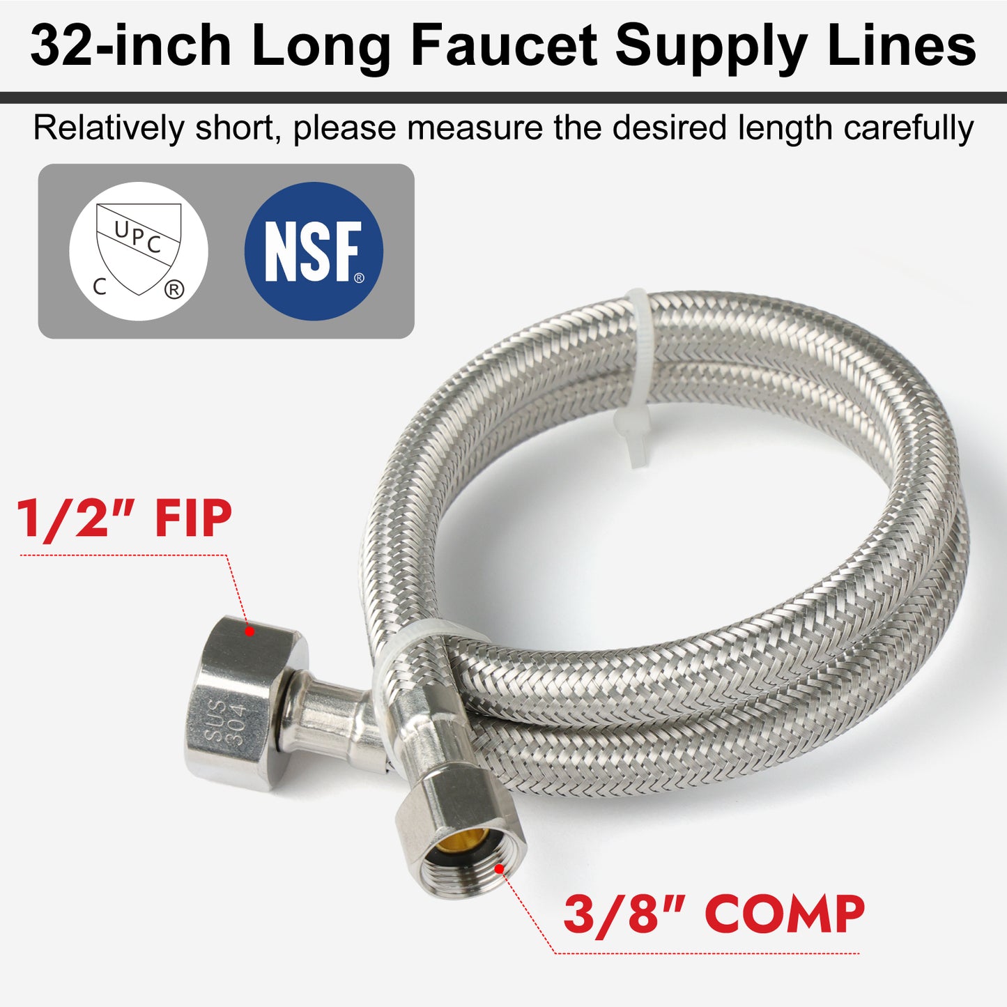 
                  
                    Midanya Faucet Supply Lines,Stainless Steel Braided Water Supply Line, 1/2" FIP x 3/8" COMP Faucet Hose, Faucet Hose Connector x 2 Pcs (1 Pair)
                  
                