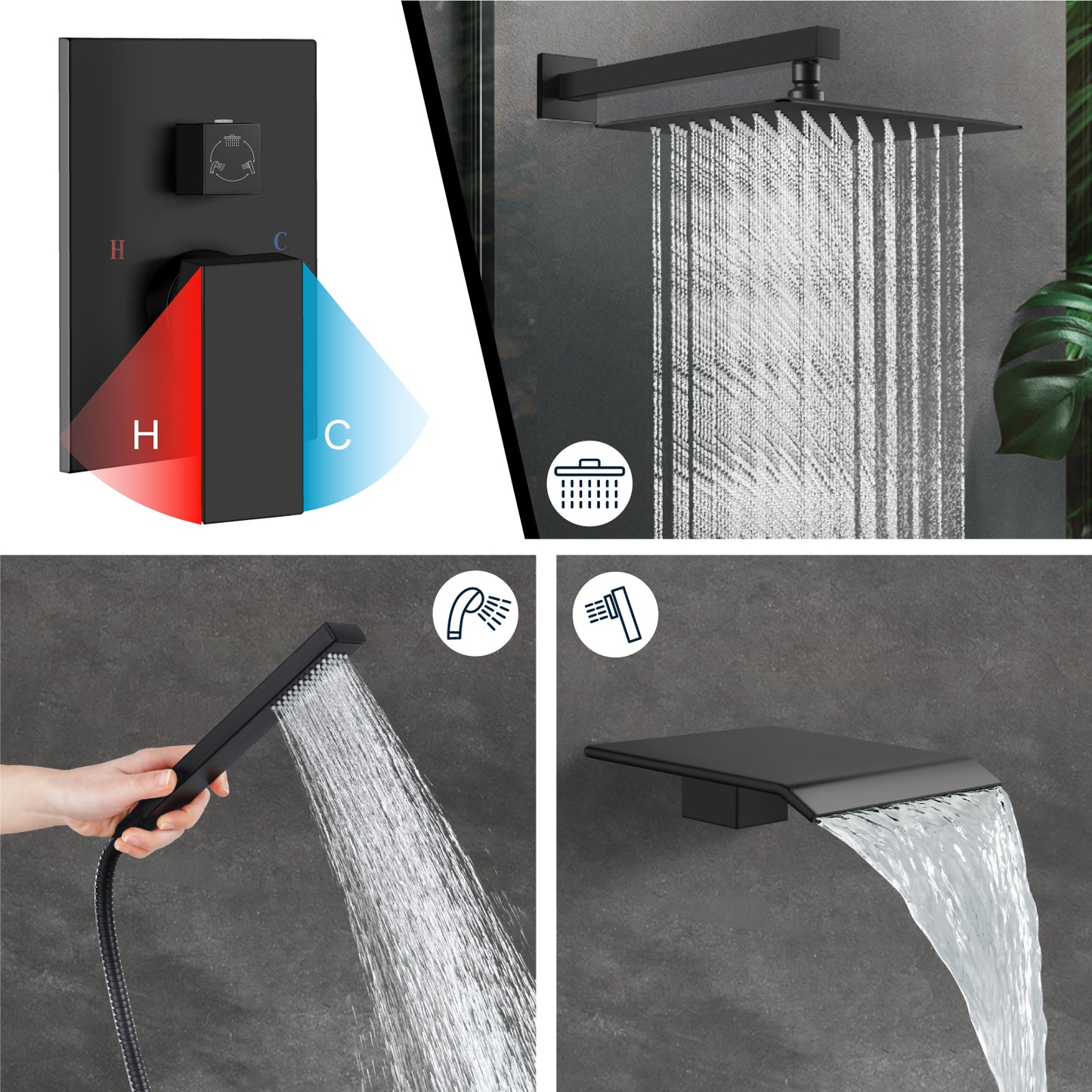 
                  
                    Midanya Rain Shower System with Tub Spout,Tub Shower Faucet Set with 10 inch rainfall Shower Head and Handheld Spray,Wall Mount Tub Shower Combo Rough-in Valve Included
                  
                