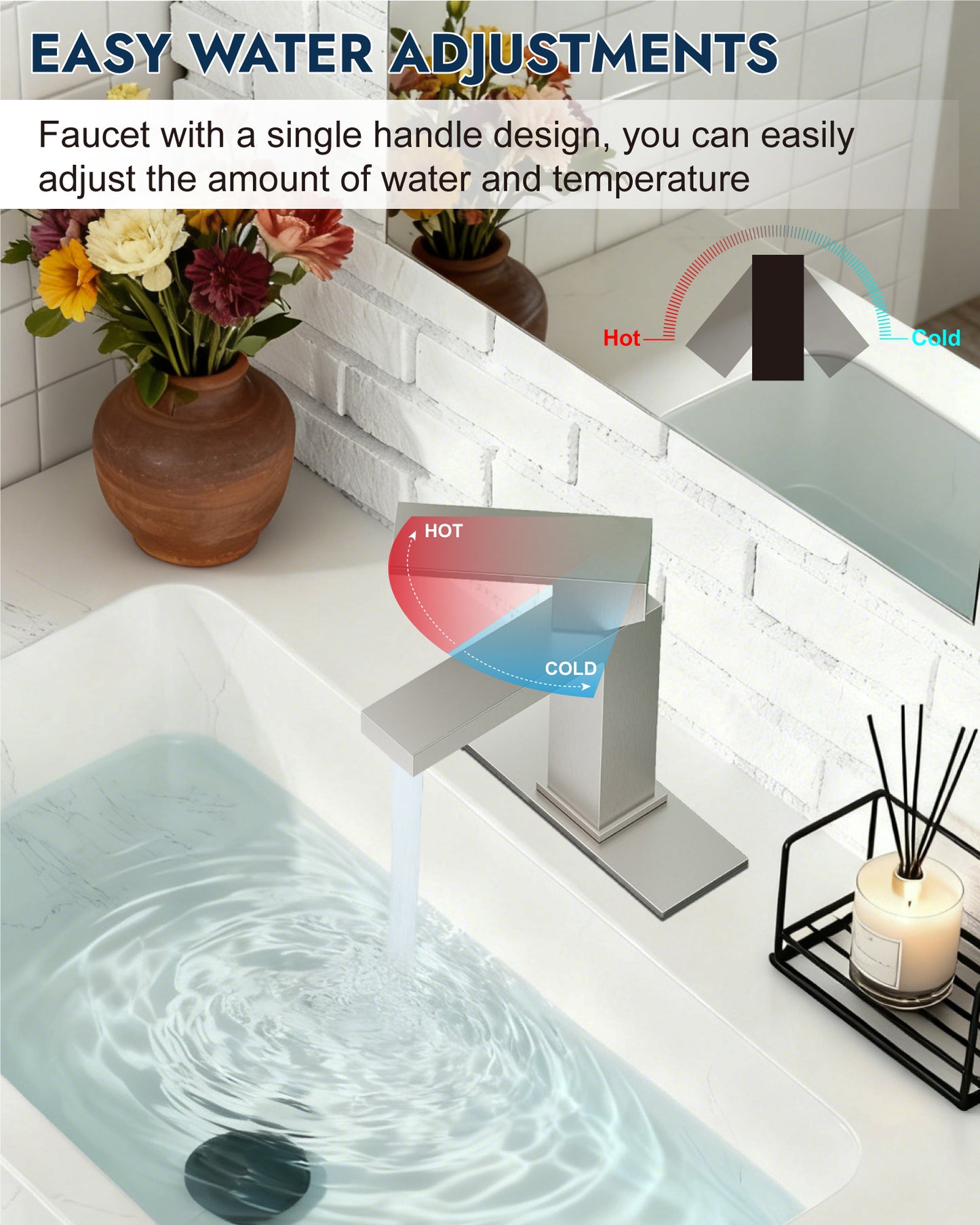 
                  
                    Midanya Bathroom Sink Faucet 1 Hole Single Handle Deck Mount Lavatory Mixer Tap with Cover Plate and Pop-up Drain One Lever Stainless Steel SUS304 Commercial
                  
                